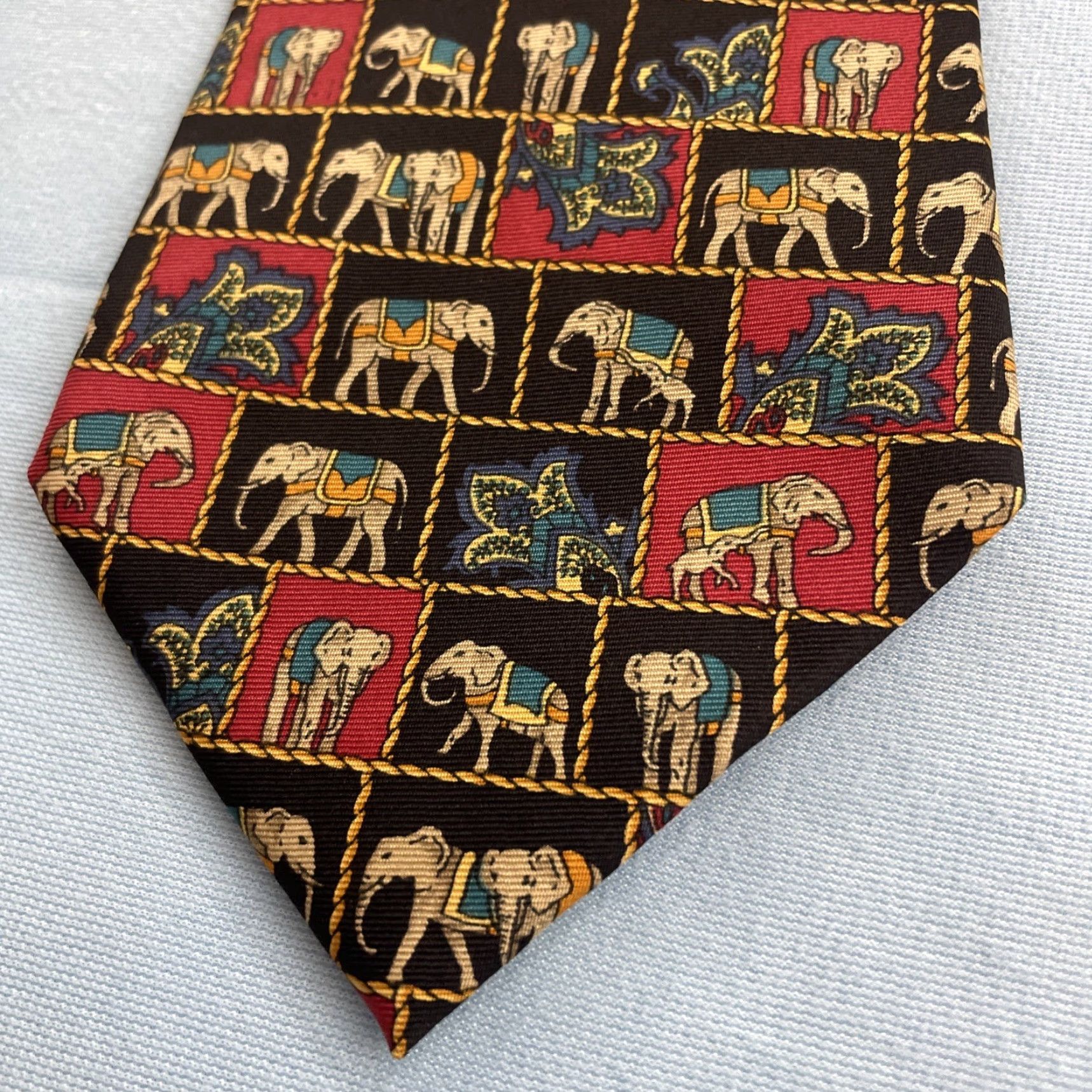 Van Heusen VINTAGE Van Heusen Tie Elephant Paisley Silk Tie vtg 90s Check Red Black Gold USA Men Size ONE SIZE - 5 Thumbnail