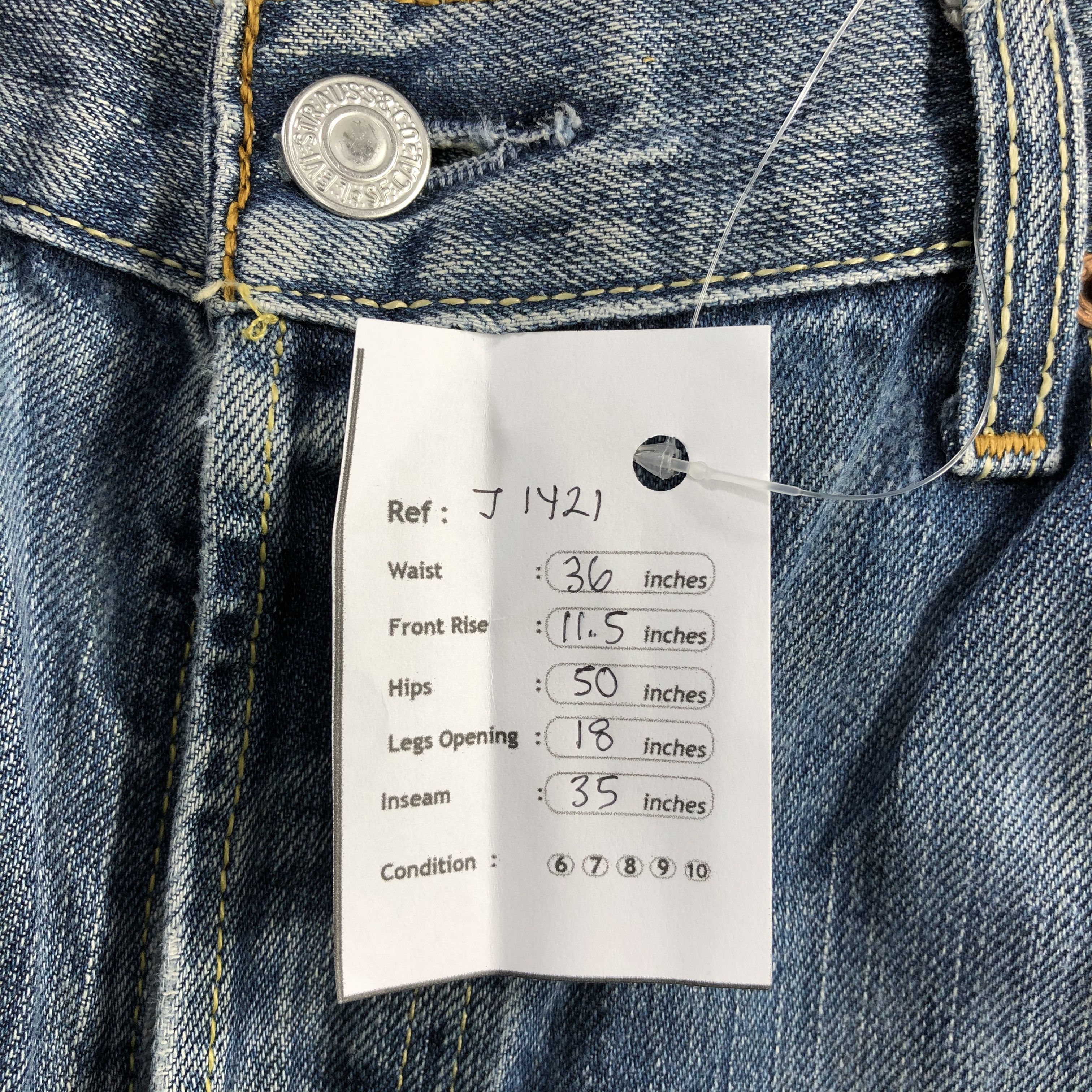 Levi's Vintage Blue Wash Levis 501 Jeans-J1421 Size US 36 / EU 52 - 13 Thumbnail