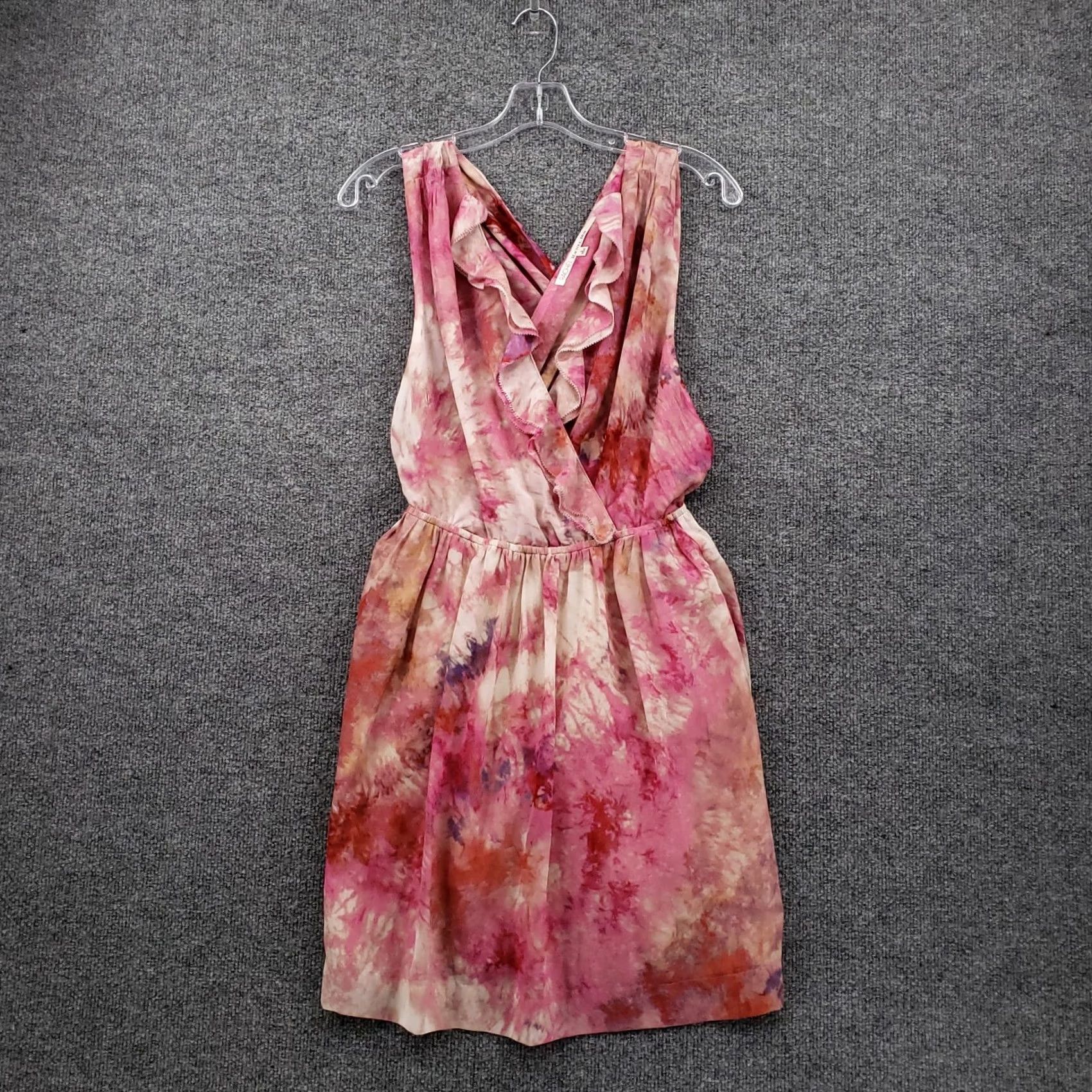 Pinko Rachel Roy Dress Womens 0 Pink Mini Tie-Dye V-Neck Ruffled Back Criss Cross Zip Sleeveless Size XS / US 0-2 / IT 36-38 - 2 Thumbnail