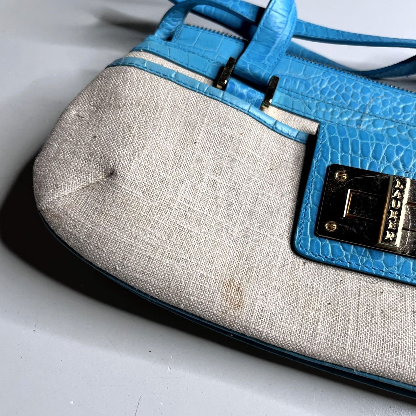 Ralph Lauren VINTAGE Lauren Ralph Lauren Shoulder Bag Womens Small Blue Canvas Croc Faux Leather Zip Size ONE SIZE - 2 Thumbnail