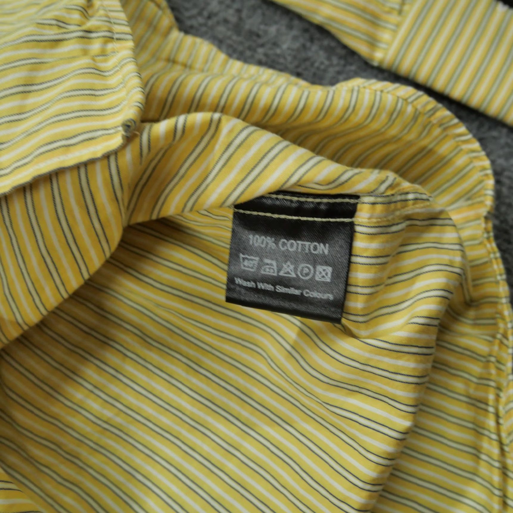 Vintage Stone Rose Shirt Mens XL Yellow Striped Contrast Collar Dress Button Up Size 46R - 6 Thumbnail
