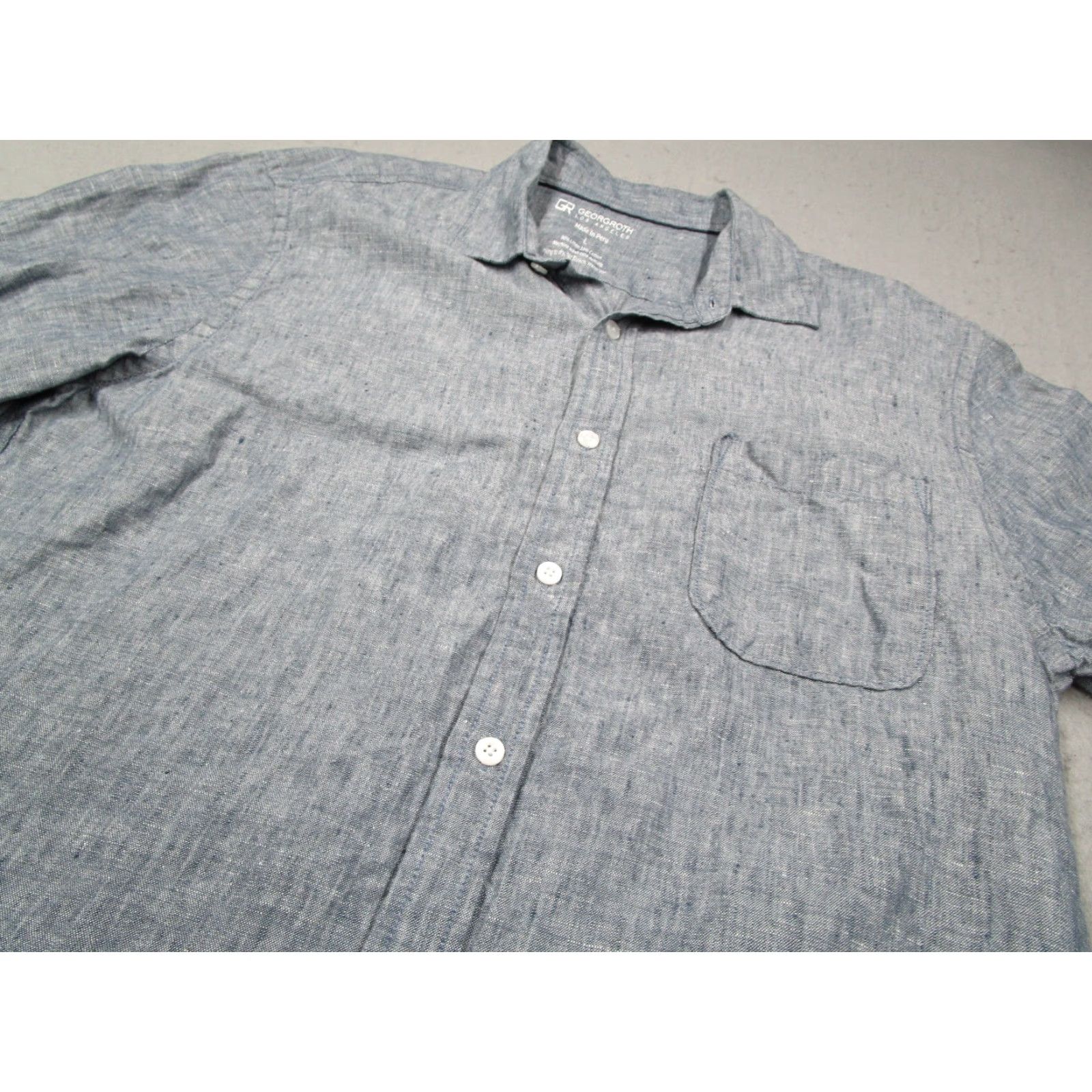 Vintage VINTAGE Georg Roth Los Angeles Men's Button-Up Shirt Large Blue Linen Cotton Blend Casual Classic Size US L / EU 52-54 / 3 - 2 Thumbnail