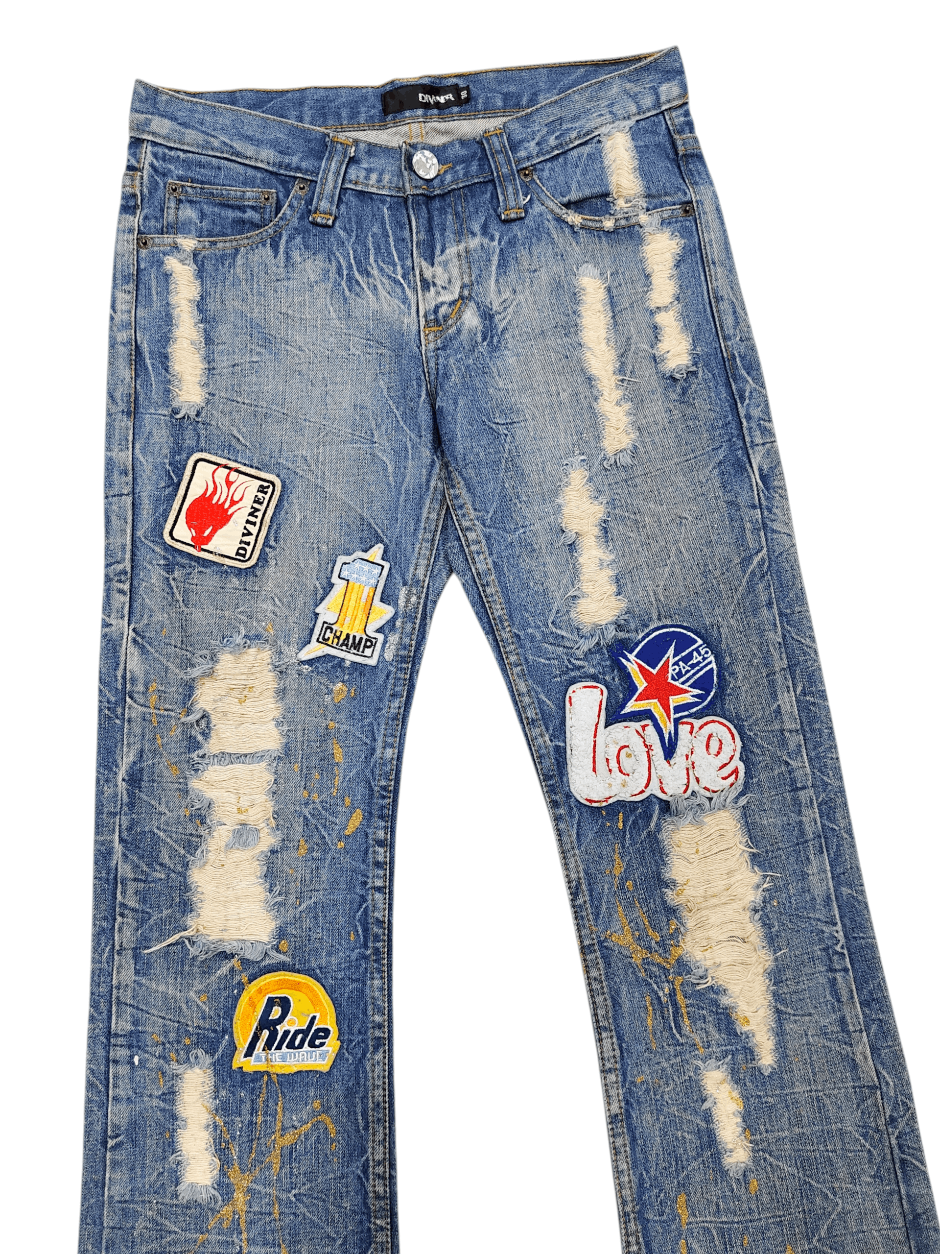 00s Diviner- Punk Y2K Pacth Distressed Paint Splatter Jeans
