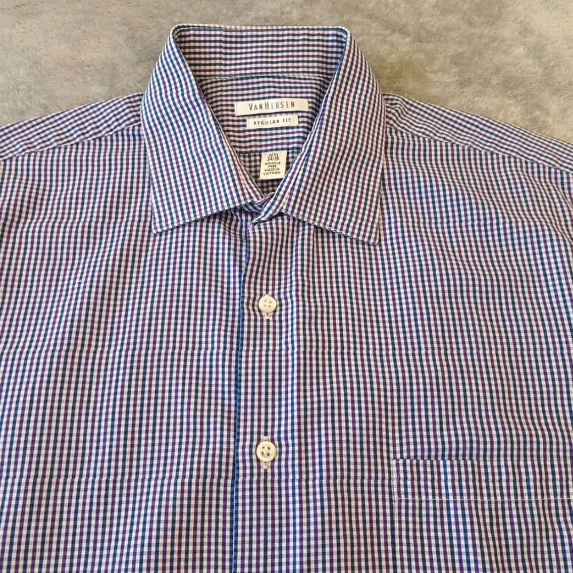 Van Heusen Van Heusen Shirt Mens 16.5 Purple Plaid Long Sleeve Button Up Size US XL / EU 56 / 4 - 3 Thumbnail