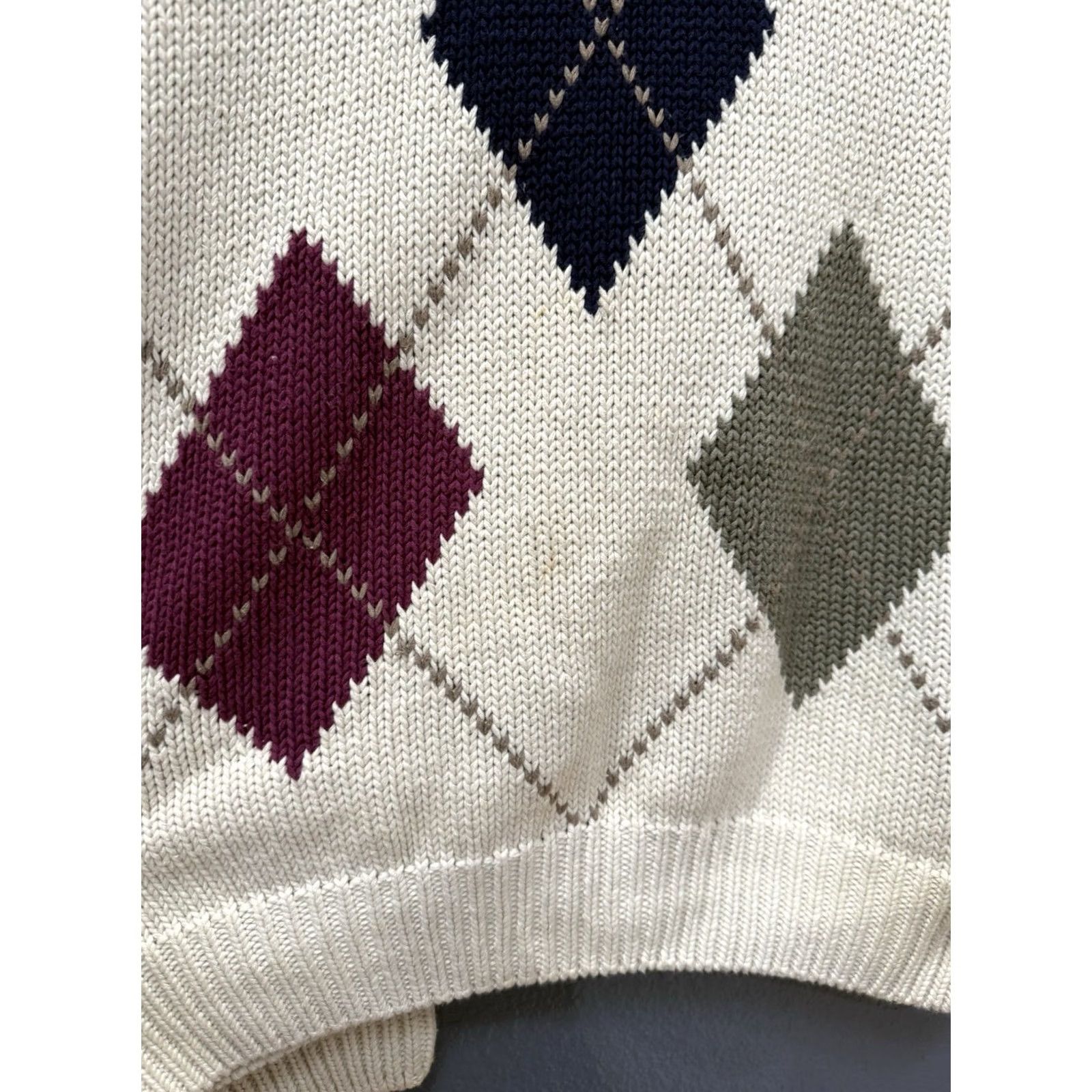 Eddie Bauer VINTAGE Eddie Bauer Sweater Argyle Pattern Cotton Knit Pullover Men XL White 90s Mens Size US XL / EU 56 / 4 - 4 Thumbnail