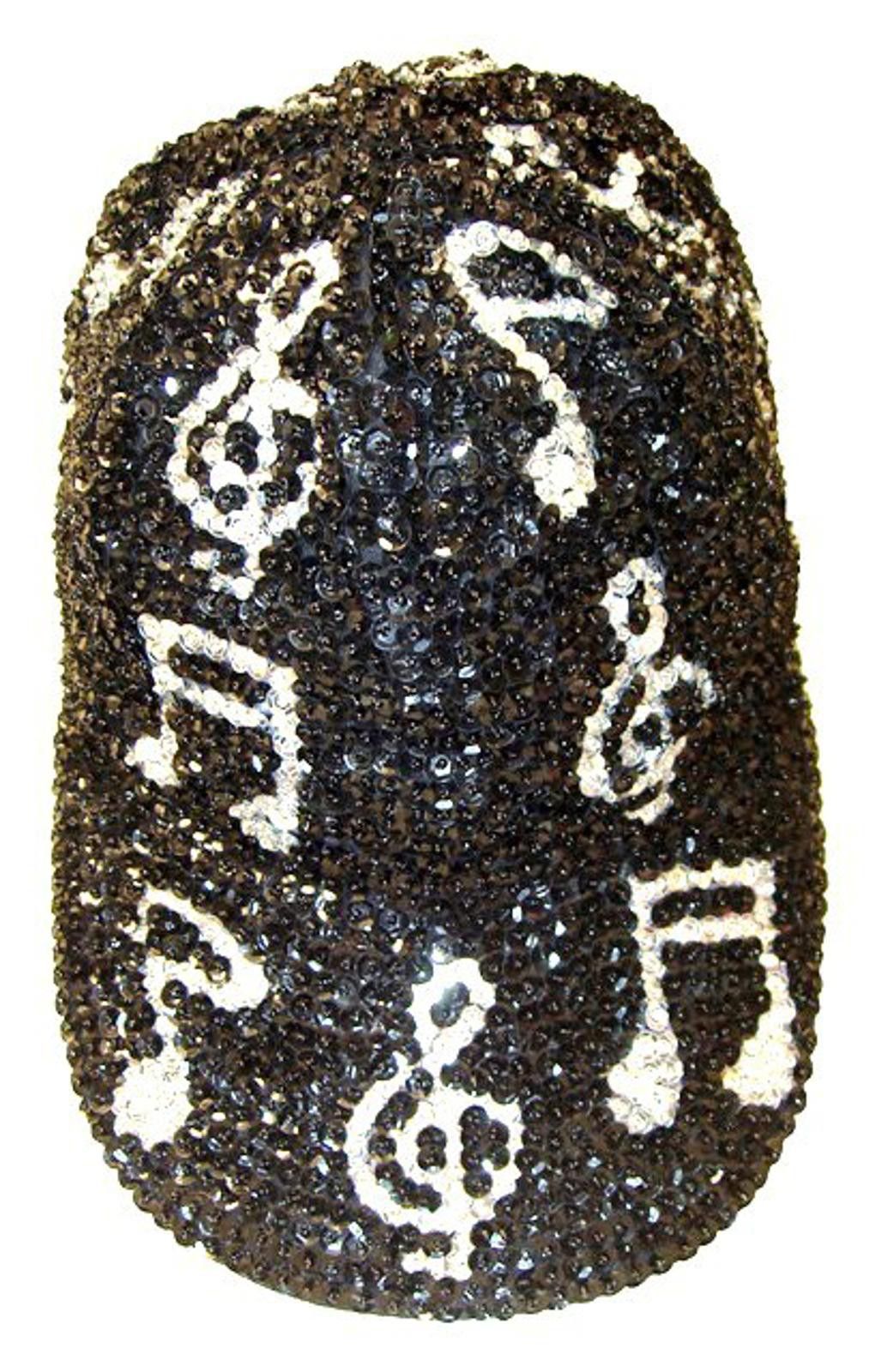 Designer Sequin Baseball Cap Black with Silver Music Notes Size ONE SIZE - 1 Preview