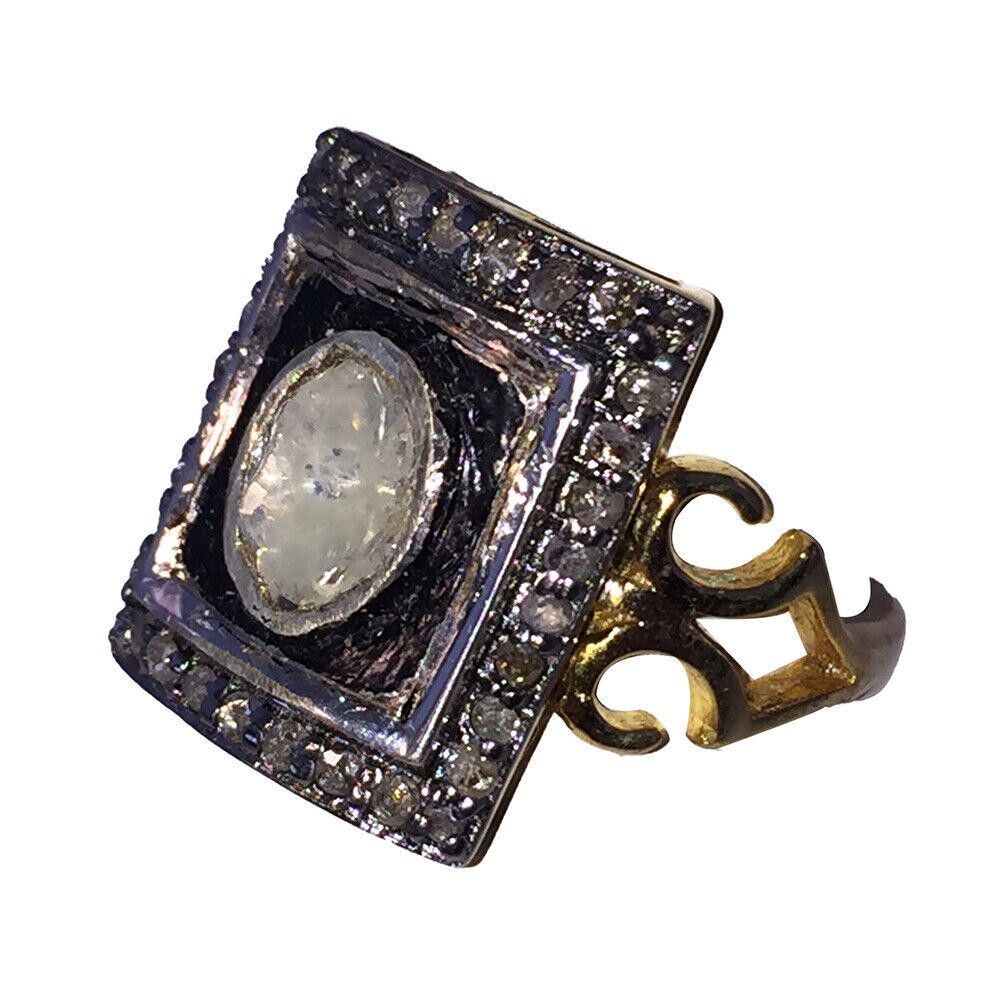 Designer Georgian Inspired 14 kt Gold Sterling Silver Diamond Ring Size ONE SIZE - 2 Thumbnail