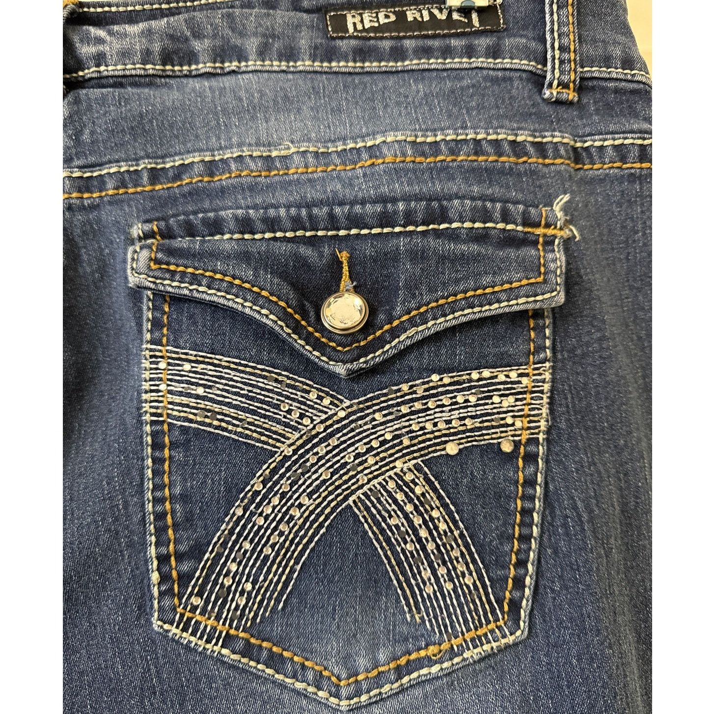 Other Red Rivet Straight Leg Jeans 18 W Rhinestone Button Pockets Size 40" / US 18 - 4 Thumbnail