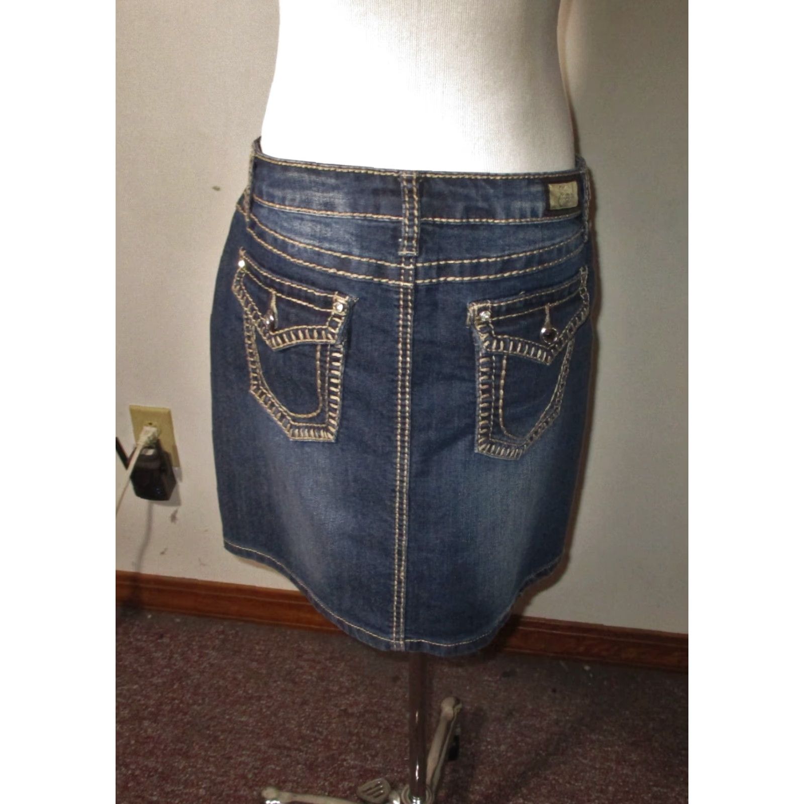 Vintage EARL JEAN Denim Skirt Size 10 Blue Beaded Size 32" / US 10 / IT 46 - 5 Thumbnail