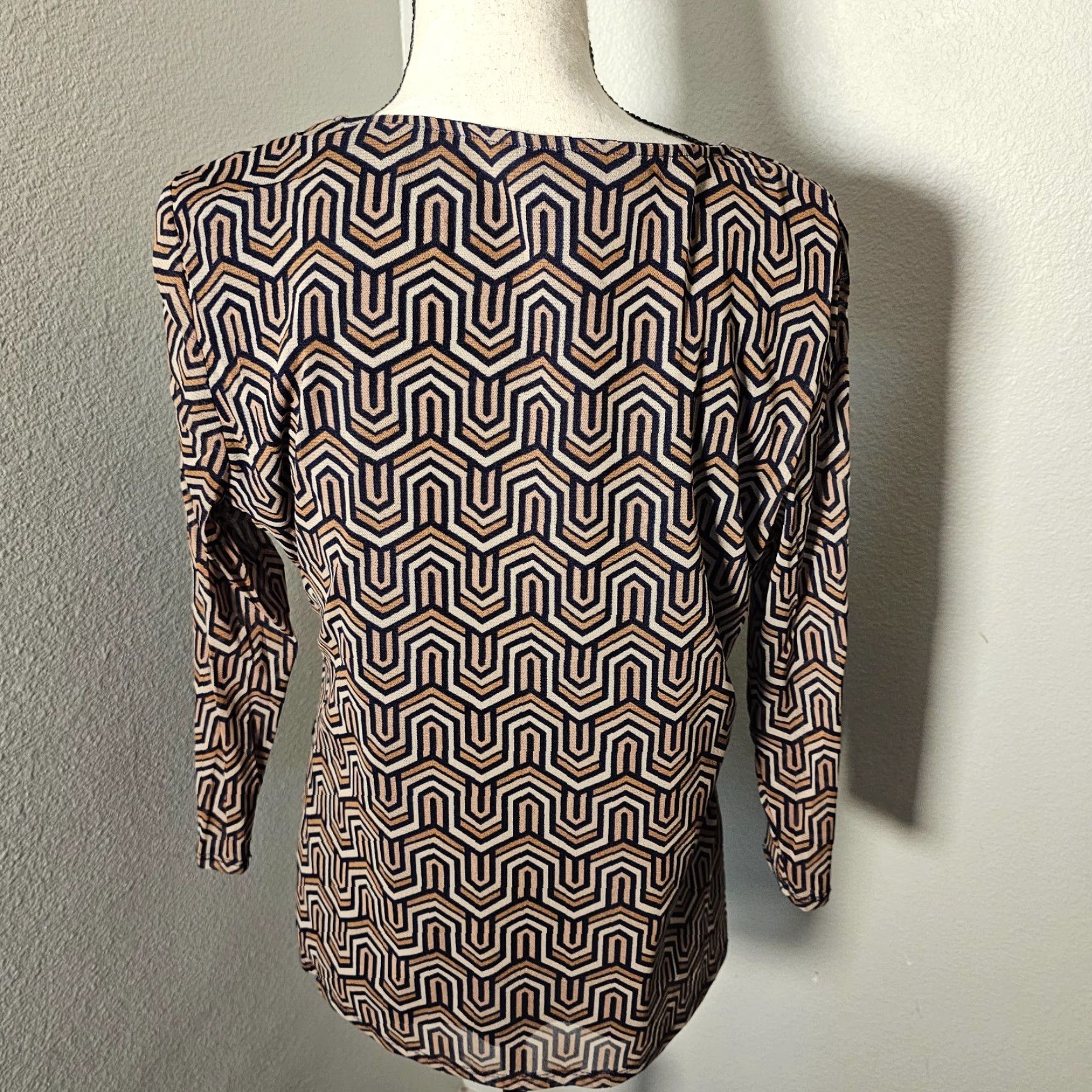 Alfani Alfani Blouse Adult Medium Brown Geometric Nylon Pullover Ruffle Casual Womens Size M / US 6-8 / IT 42-44 - 3 Thumbnail