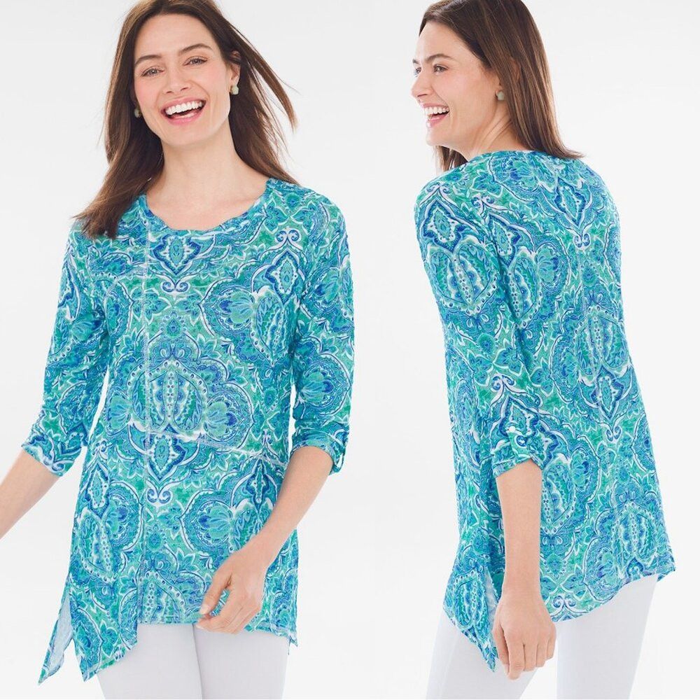 Chicos New Chico's Zenergy Paisley Seam-Detail Tunic Size 2 US L Size L / US 10 / IT 46 - 1 Thumbnail