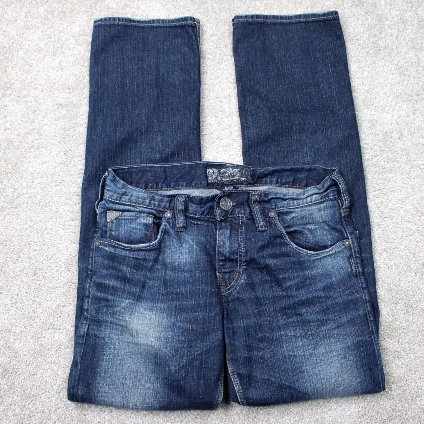 Silver Jeans Co. Silver Jeans Nash Straight Jeans Mens 30x34 Blue 5-Pocket Denim Stretch Regular Slim Fit 90s Hip Hop Cowboy Rock Vintage No Size US 30 / EU 46 - 2 Thumbnail