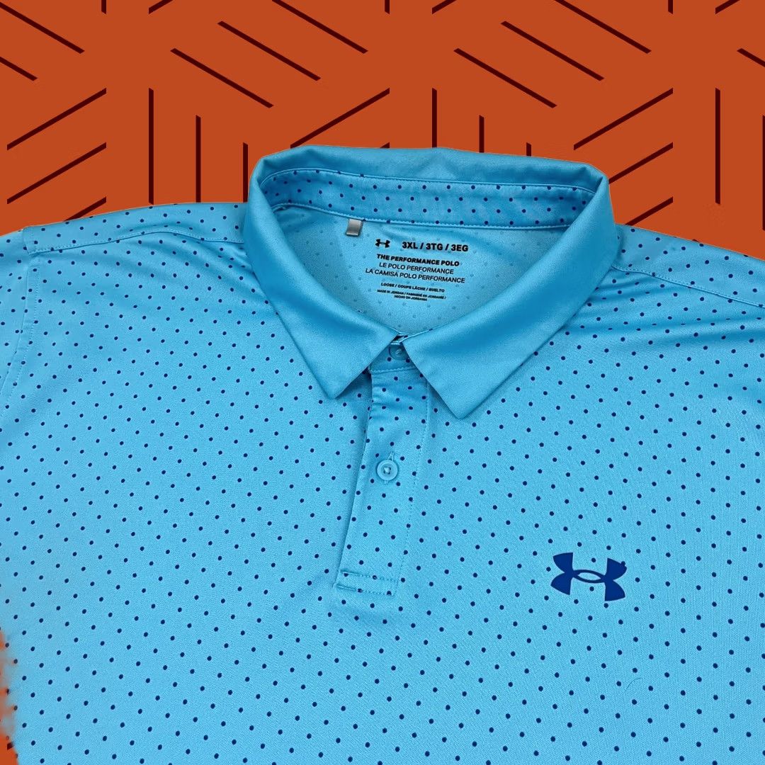 Under Armour VINTAGE Under Armour Polo Shirt Mens 3XL XXXL Blue Polka Dot Active Golf S/S Size US XXL / EU 58 / 5 - 1 Thumbnail