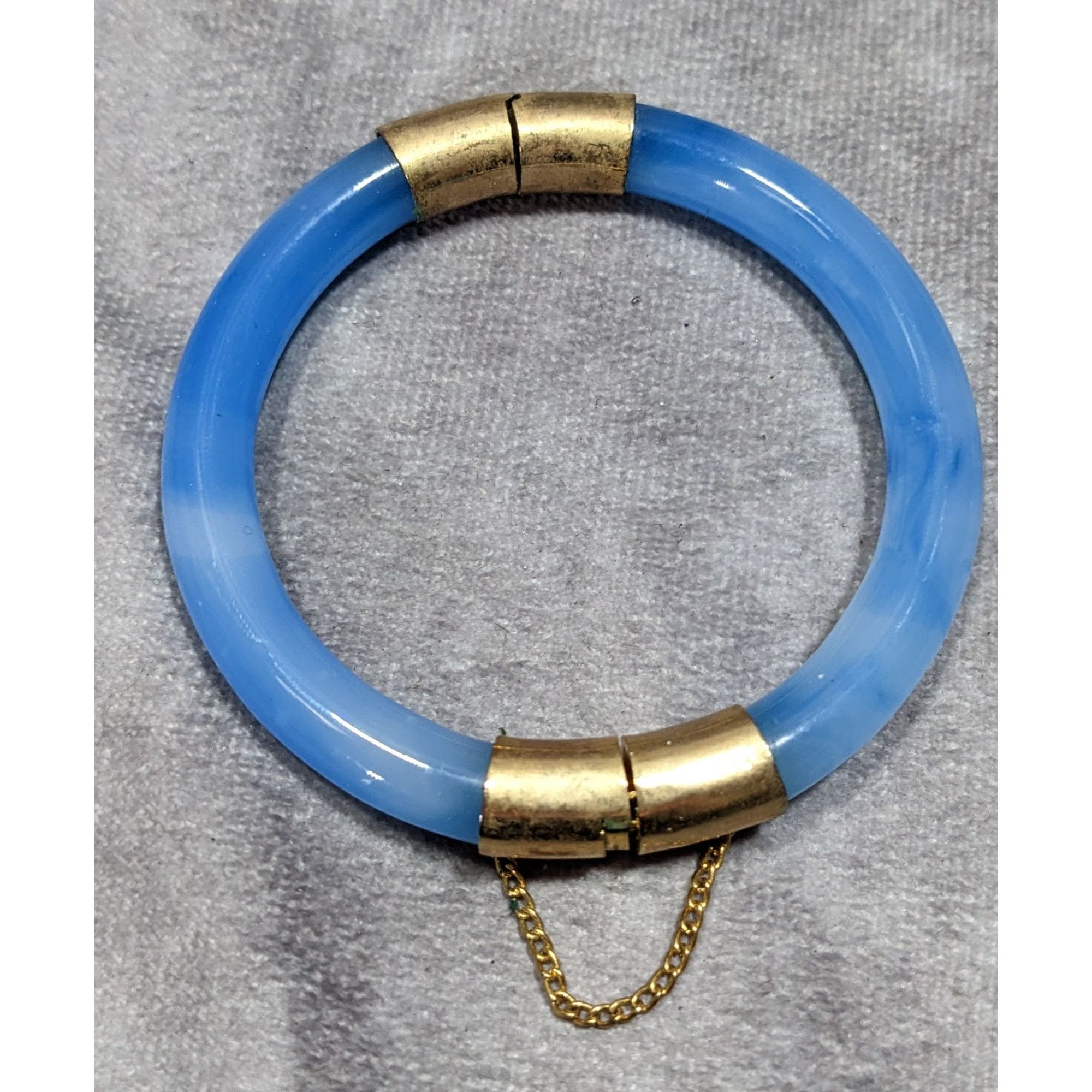 Other Vintage Midcentury Blue Marbled Glass And Gold Tone Hinged B Size ONE SIZE - 7 Thumbnail