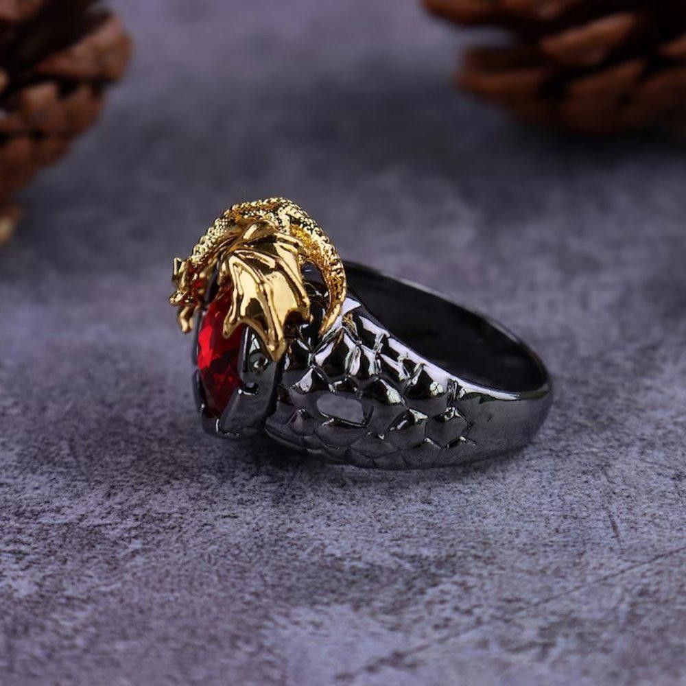 Designer 925 Sterling Silver Domineering Golden Dragon Ring Size ONE SIZE - 7 Thumbnail