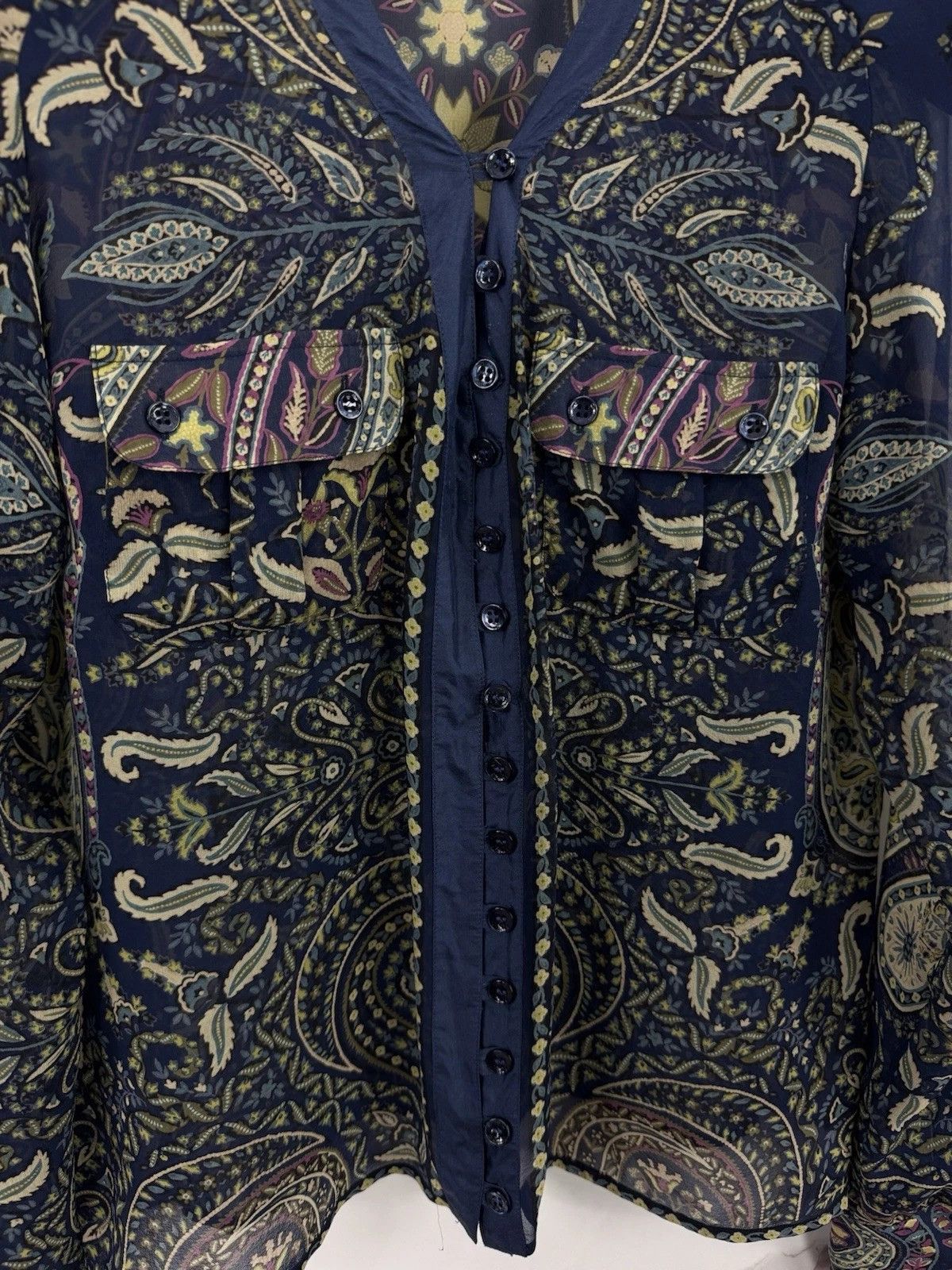 Etro Paisley Pattern Silk Blouse Double Pocket Size 44