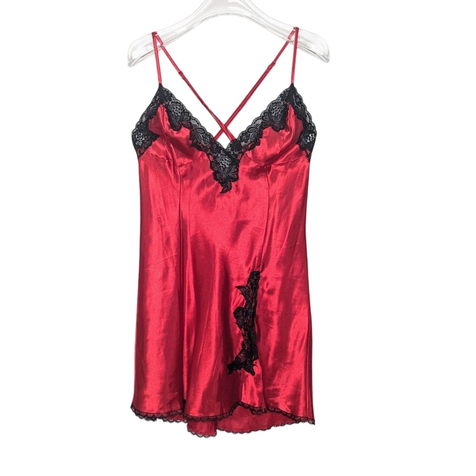 Vintage Frederick's of Hollywood Vintage Red Satin Slip Dress Lace Size L / US 10 / IT 46 - 1 Thumbnail
