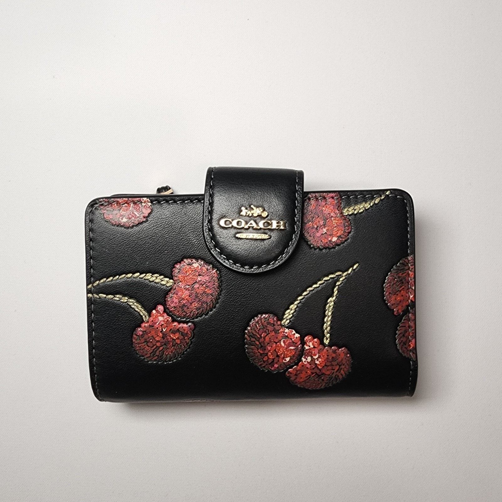 Coach Coach CDF10 Medium Corner Zip Wallet Cherry Print Gold/Black Size ONE SIZE - 1 Thumbnail