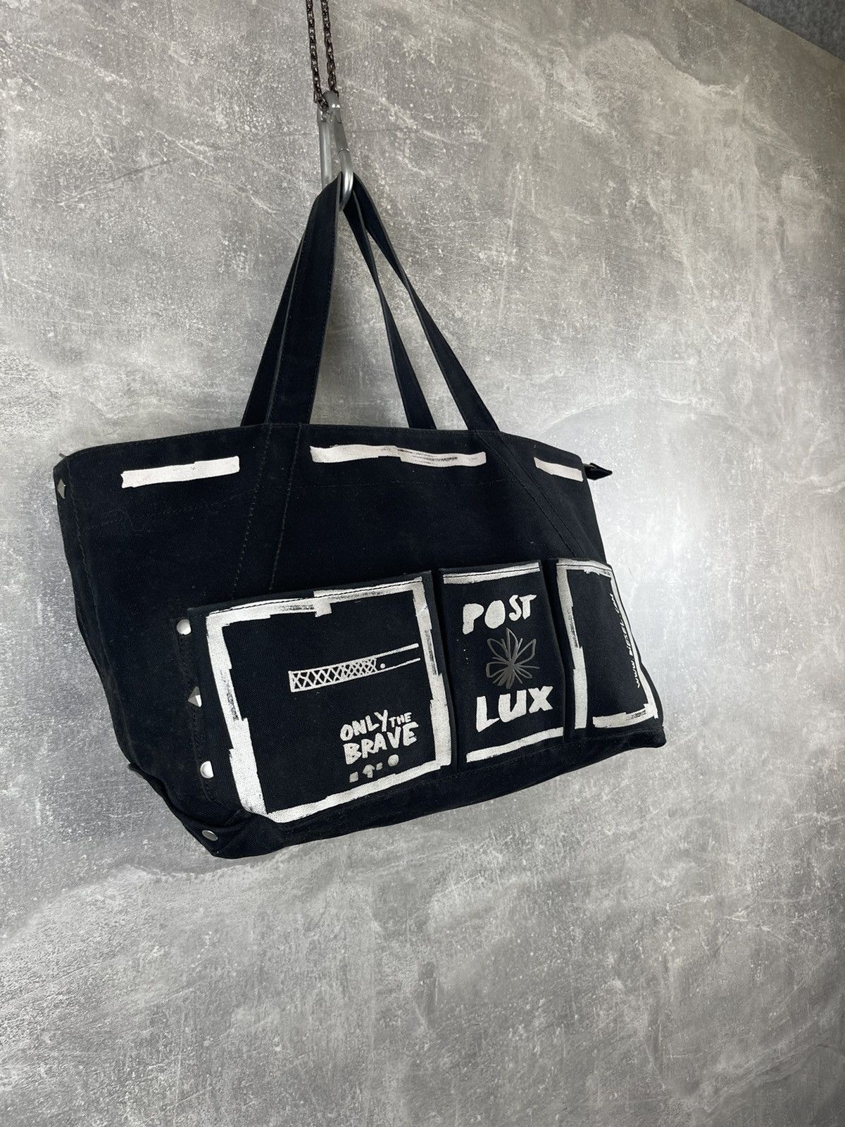 Diesel Diesel Post Lux Bag Black Canvas Punk Grunge Print Studs Zip Size ONE SIZE - 4 Thumbnail