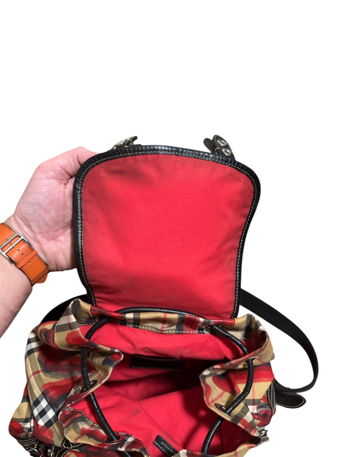 Burberry 🔥Rare Burberry Graffiti Nova Check Leather Canvas Backpack Size ONE SIZE - 11 Thumbnail