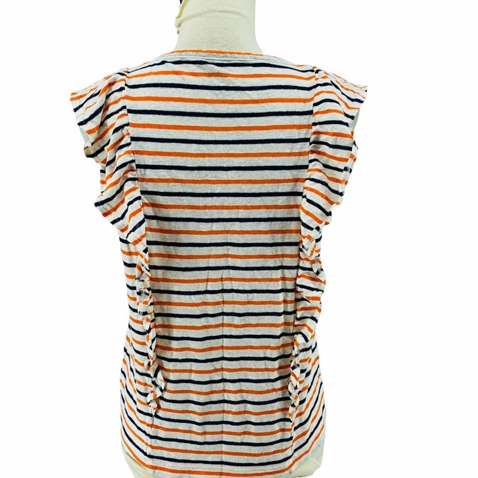 J.Crew J. Crew Top Ruffle Tank Blue Orange Striped Linen Medium Size M / US 6-8 / IT 42-44 - 6 Thumbnail