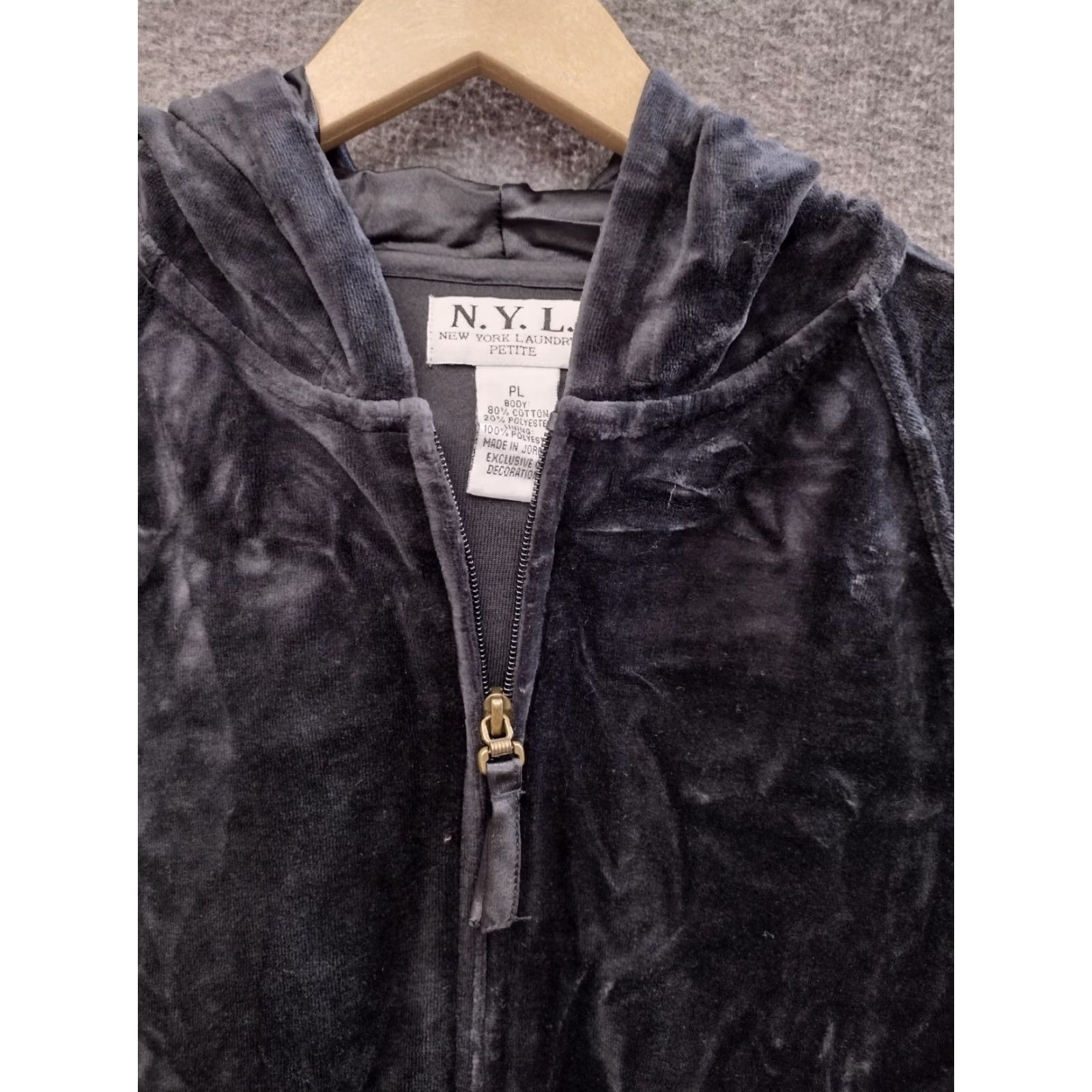 Velour N.Y.L. New York Laundry Velour Full Zip Sweatshirt Women’s Long Sleeve Hoodie PL Black Velour Full Zip Pockets 90s Modern Womens Size L / US 10 / IT 46 - 3 Thumbnail