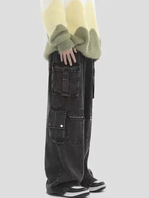 Vintage Wide Leg Cargo Washed Gray Denim Jeans Size US 32 / EU 48 - 2 Thumbnail