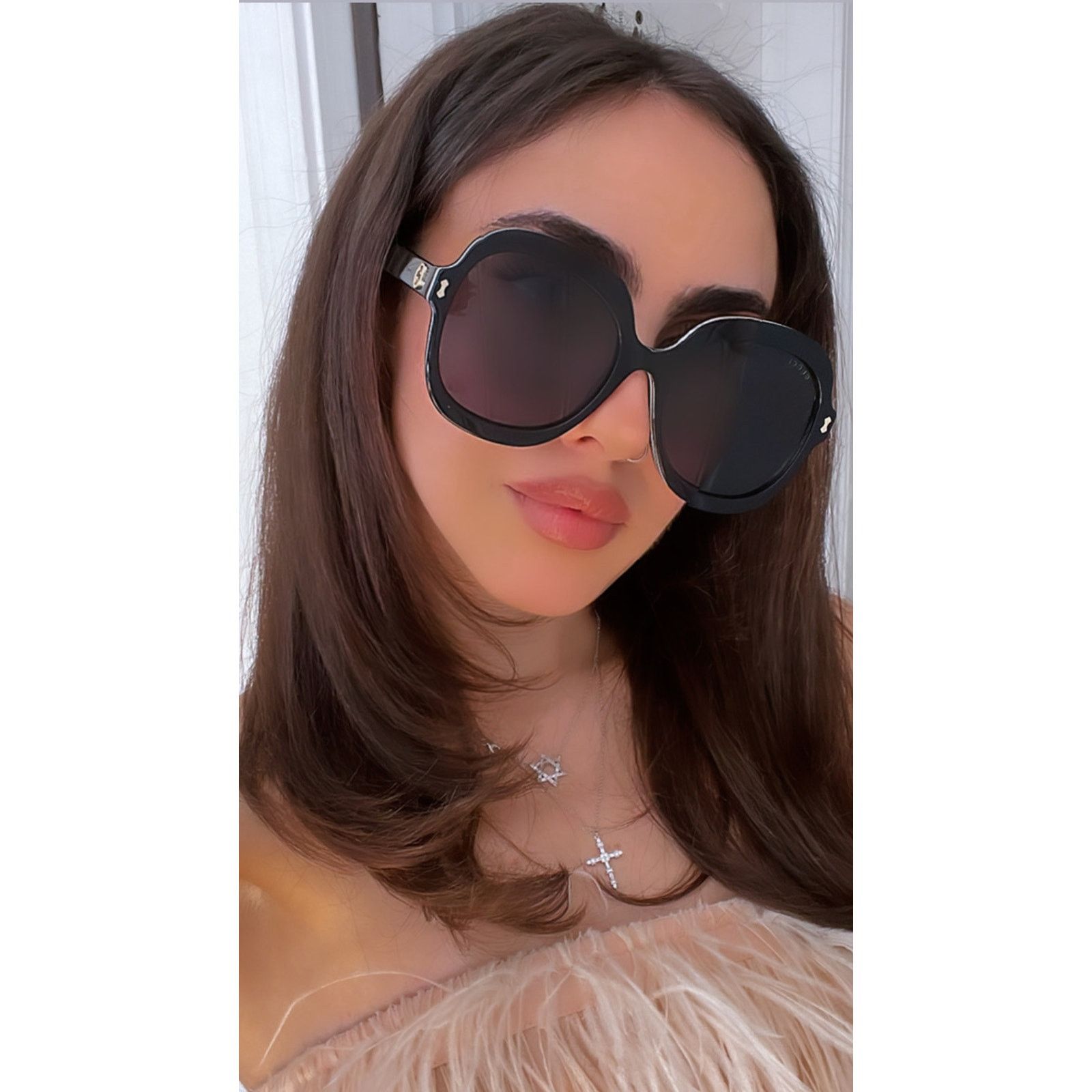 Gucci NEW Gucci GG1240S Black Oversized Rounded Sunglasses Size ONE SIZE - 1 Thumbnail