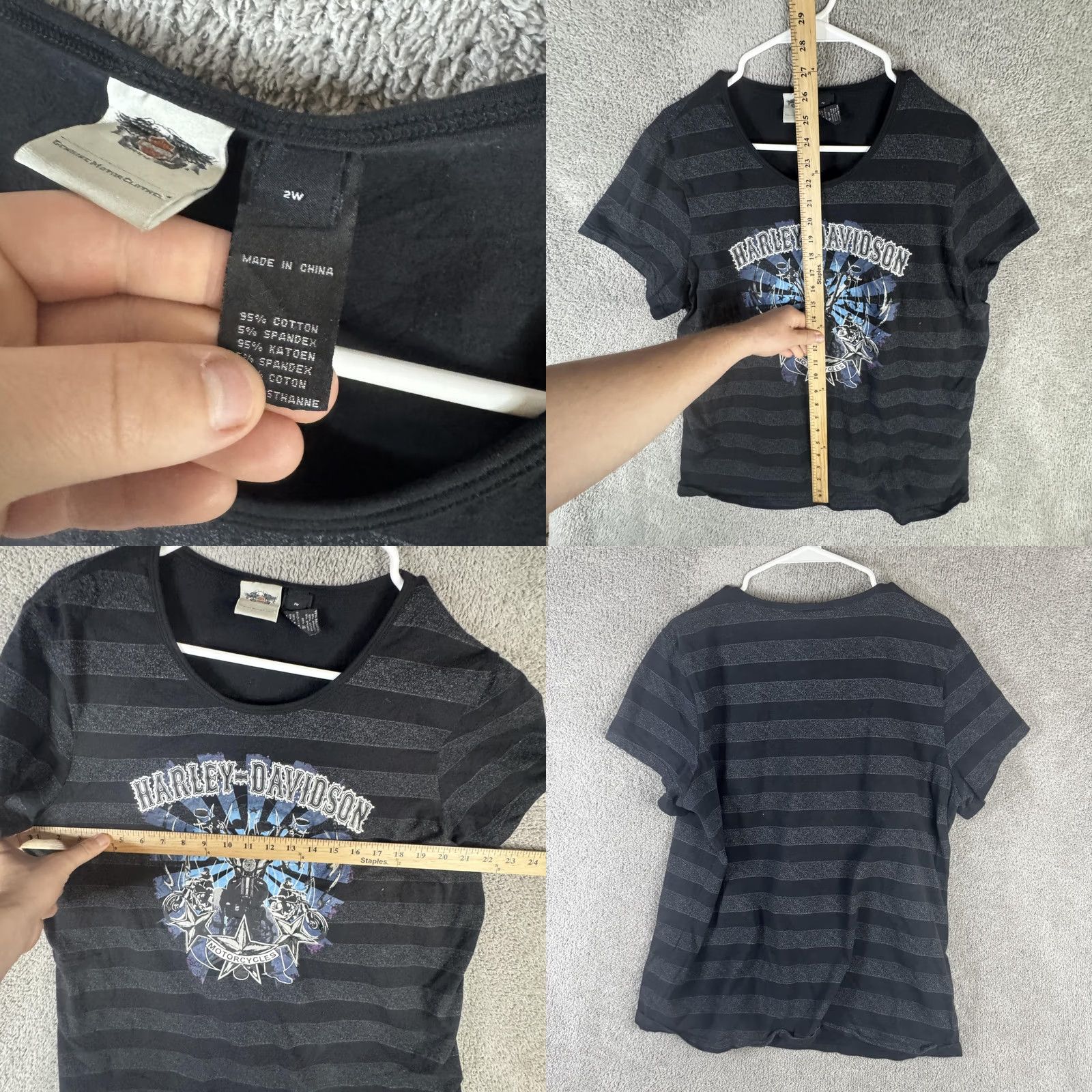 Harley Davidson Harley-Davidson Shirt Womens 2W Black Striped Scoop Neck Graphic Biker Tee Size XS / US 0-2 / IT 36-38 - 8 Thumbnail