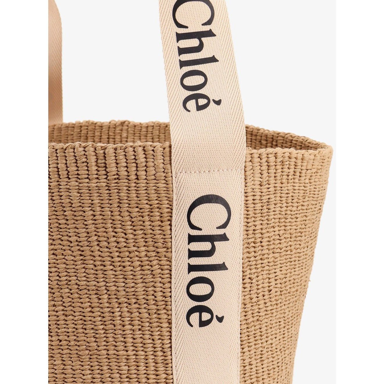 Chloe Chloe Large Basket Tote White & Black Raffia-Effect Linen To Size ONE SIZE - 2 Thumbnail