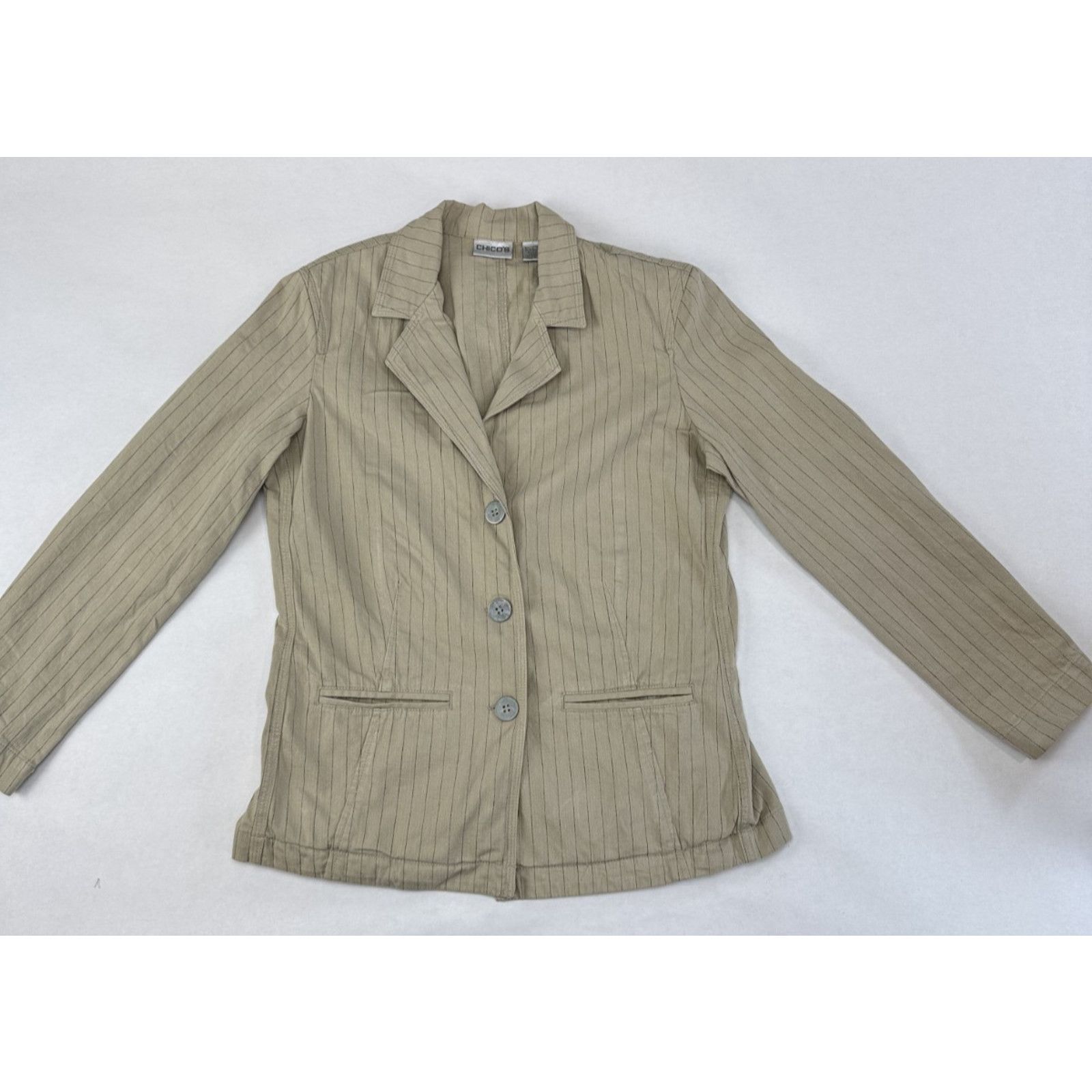 Chicos Grunge Chicos Cotton Cinched Waist Blazer 0 Neutral Preppy Size XS / US 0-2 / IT 36-38 - 1 Thumbnail