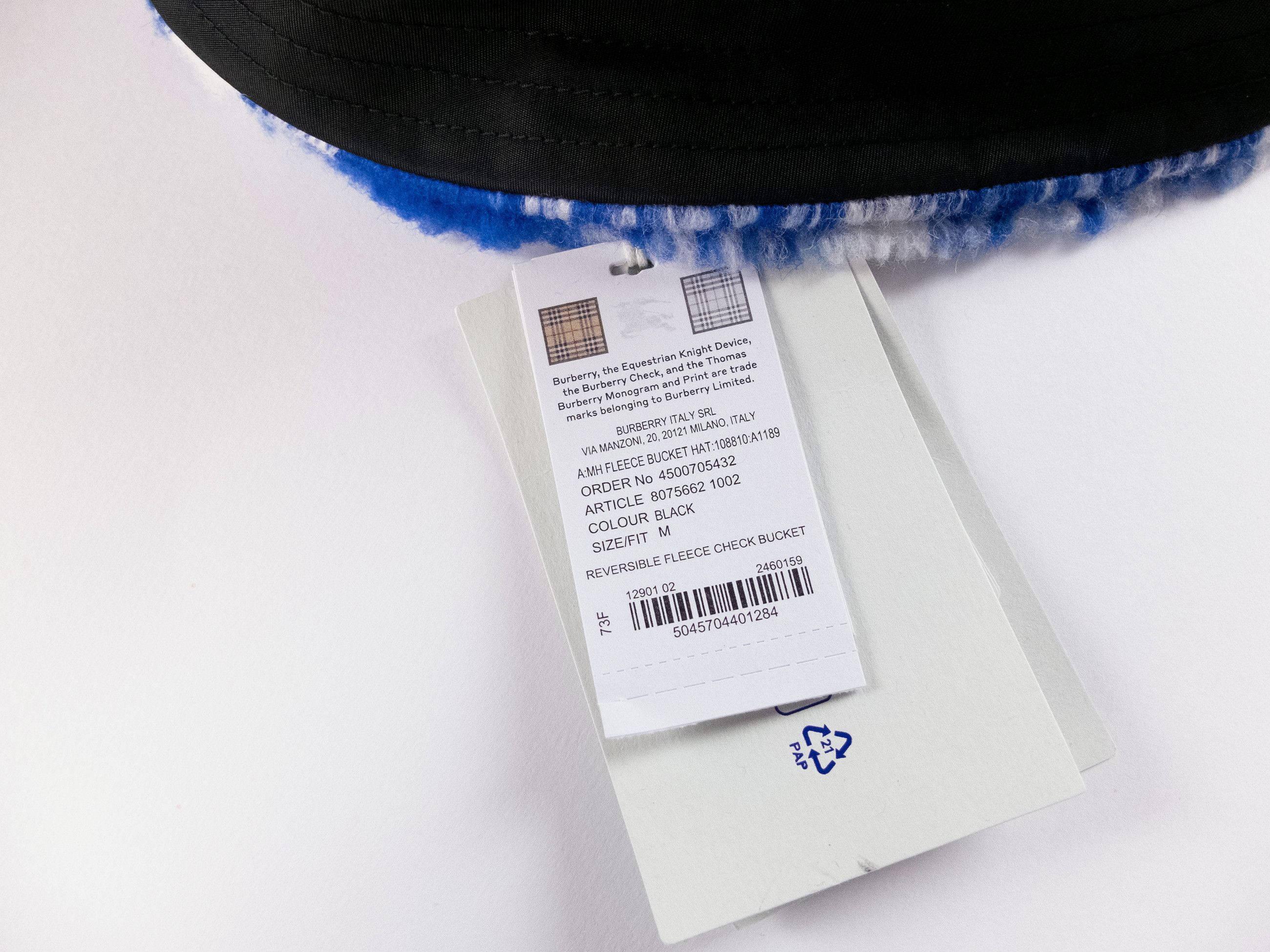 Burberry BURBERRY black blue nylon fleece check reversible bucket hat Size ONE SIZE - 5 Thumbnail