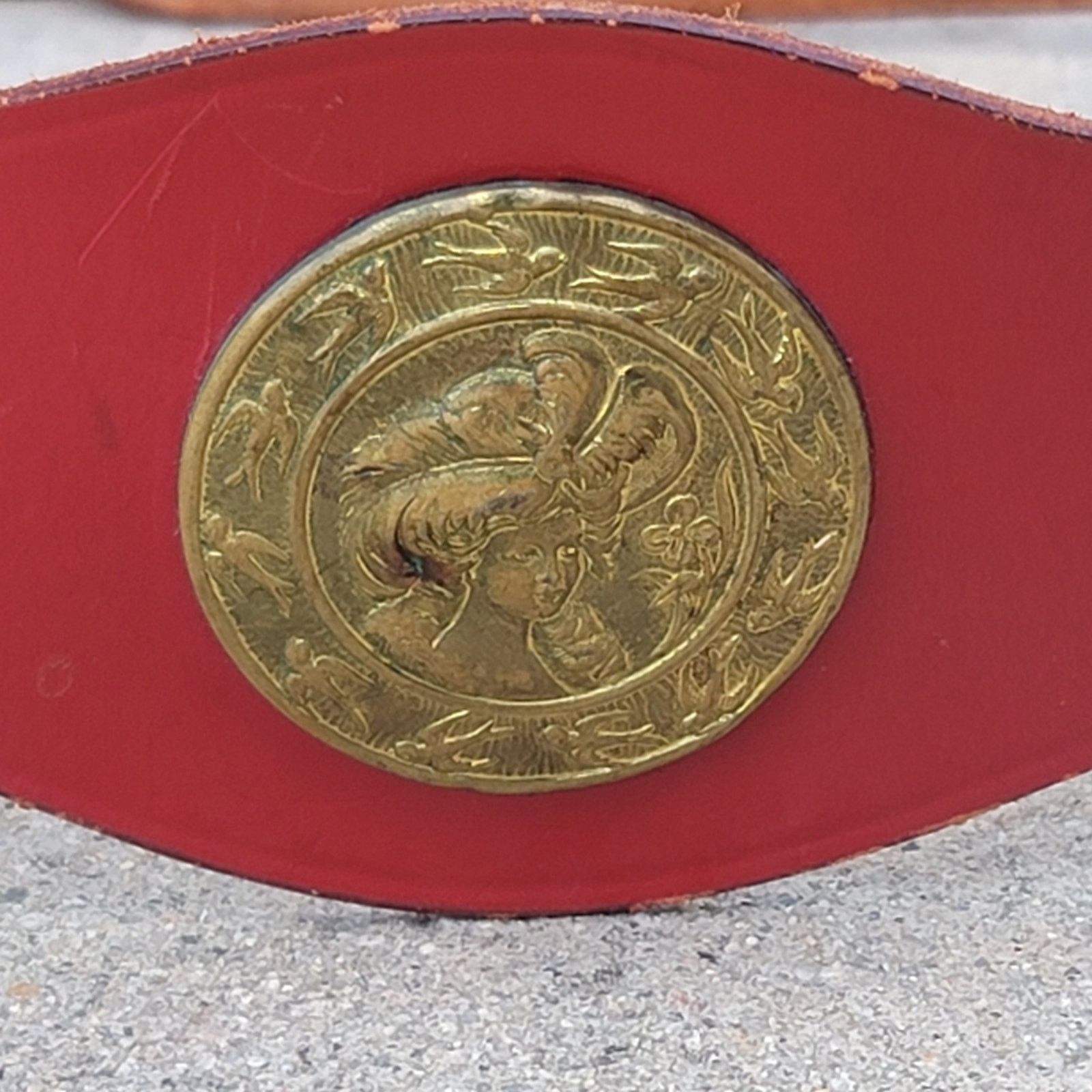 Handmade Vtg Handmade Leather Belt with Brass Victorian Lady Accents Size ONE SIZE - 3 Thumbnail