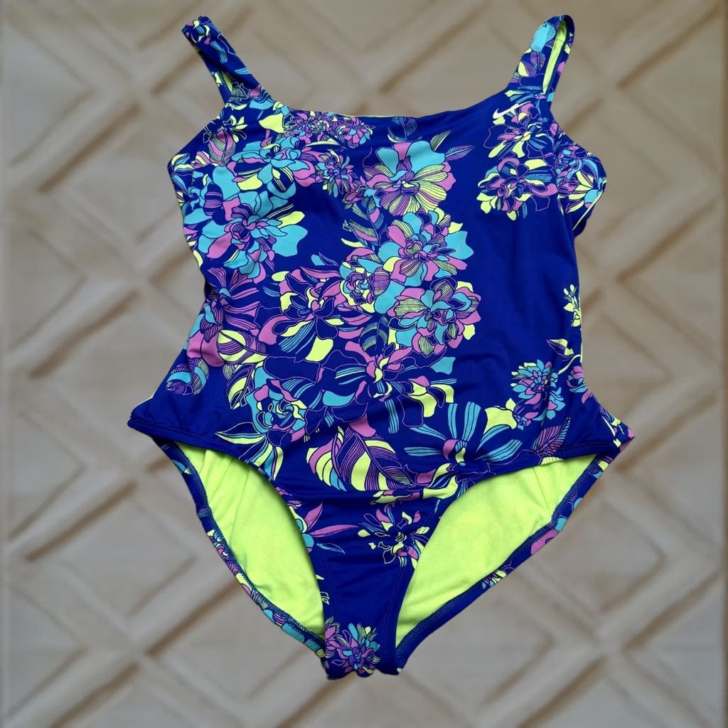 Nike Nike One Piece Swimsuit Women Large Blue Floral Backless Padded Beachwear Summer Size ONE SIZE - 1 Thumbnail