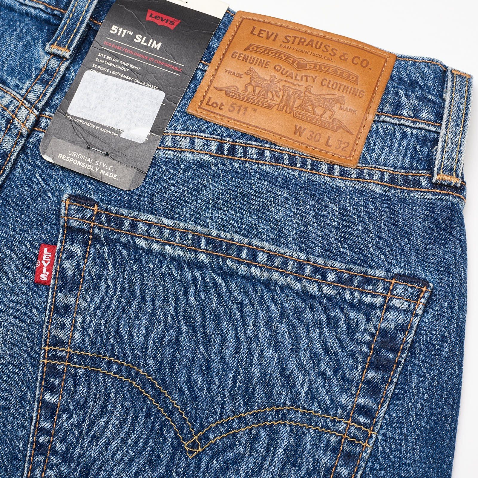 Levi's LEVI'S Premium 511 Slim Eco Ease Blue Big E Denim Jeans NEW Size US 30 / EU 46 - 3 Thumbnail