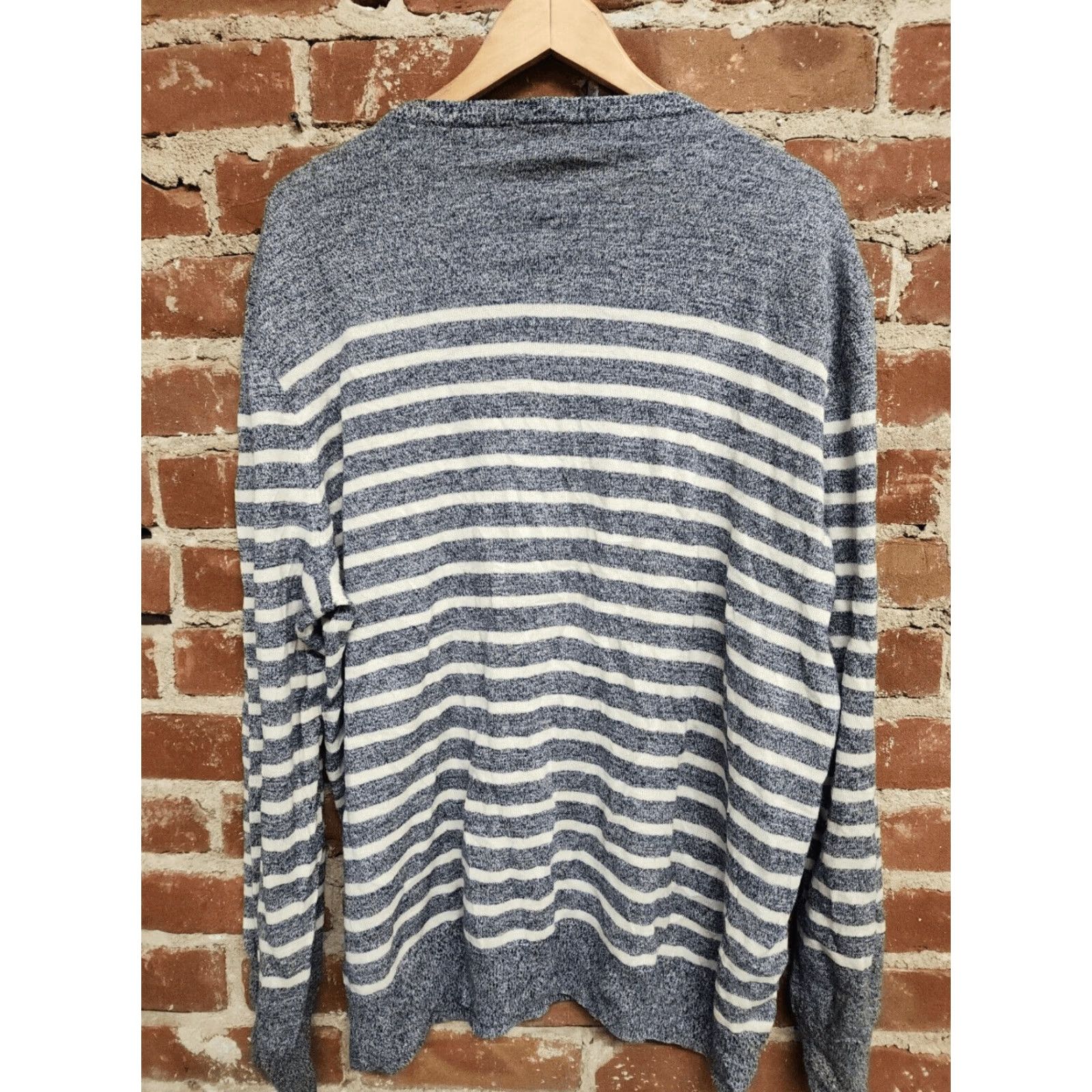 J.Crew J.CREW Mens XL Striped Pullover Knit Mock Neck Sweater Front Blue White Multicolor Cotton Linen Casual Business Travel Workwear 3/4 Sleeve? Size US XL / EU 56 / 4 - 2 Thumbnail