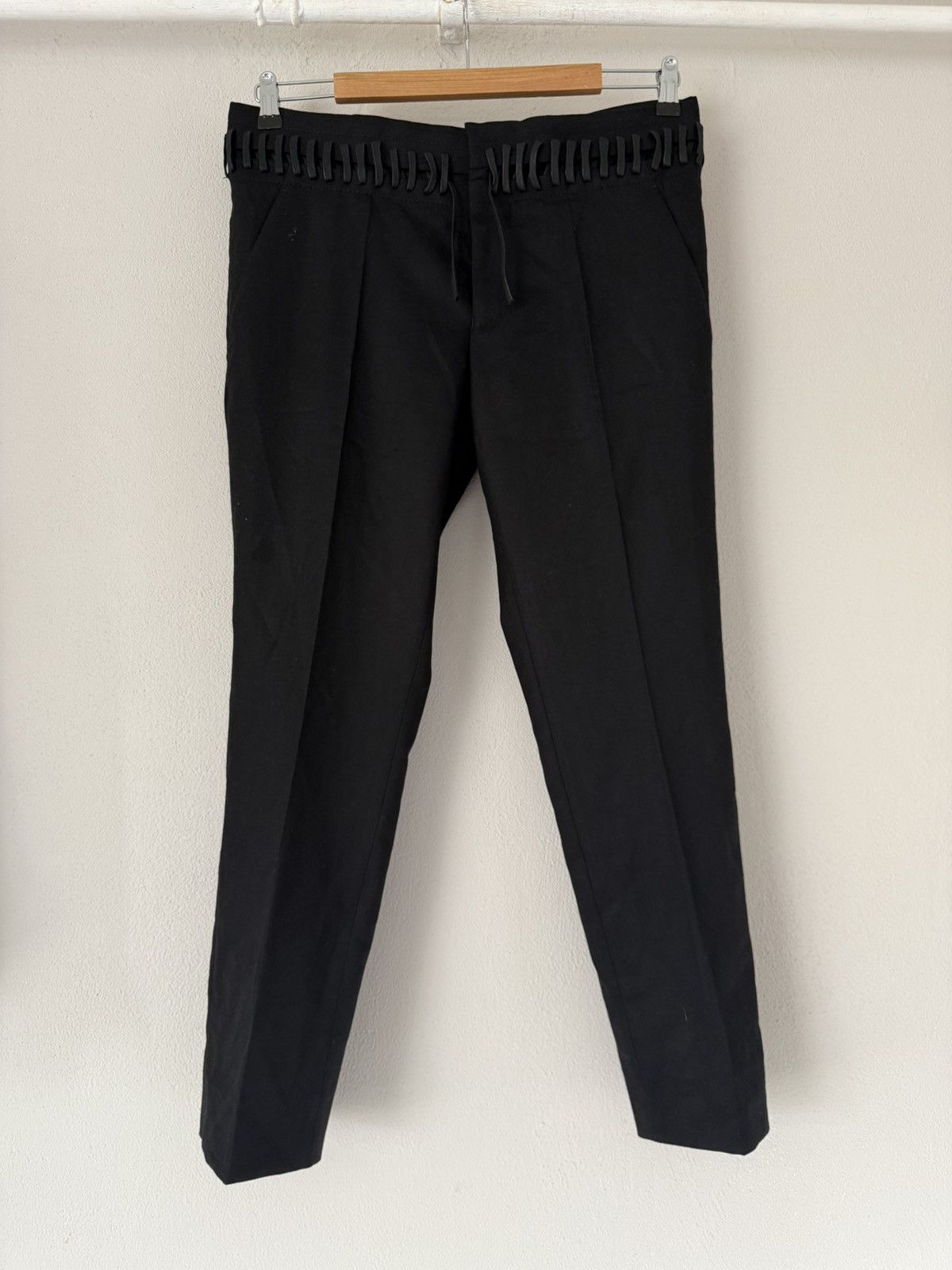 Haider Ackermann Black Wool Trousers with Leather Lacing Size US 32 / EU 48 - 1 Thumbnail
