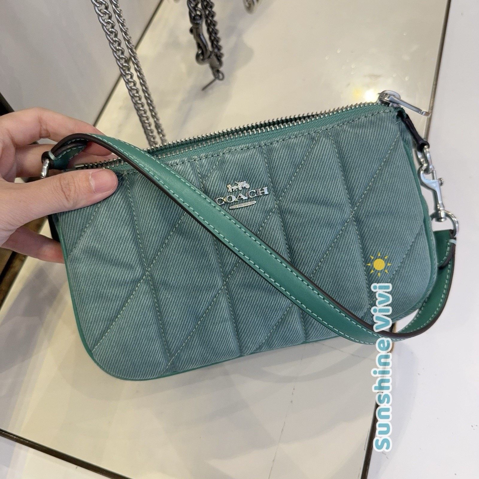 Coach NWT Coach Nolita 19 CBK58 Denim and smooth leather Ivy/Green Size ONE SIZE - 1 Thumbnail