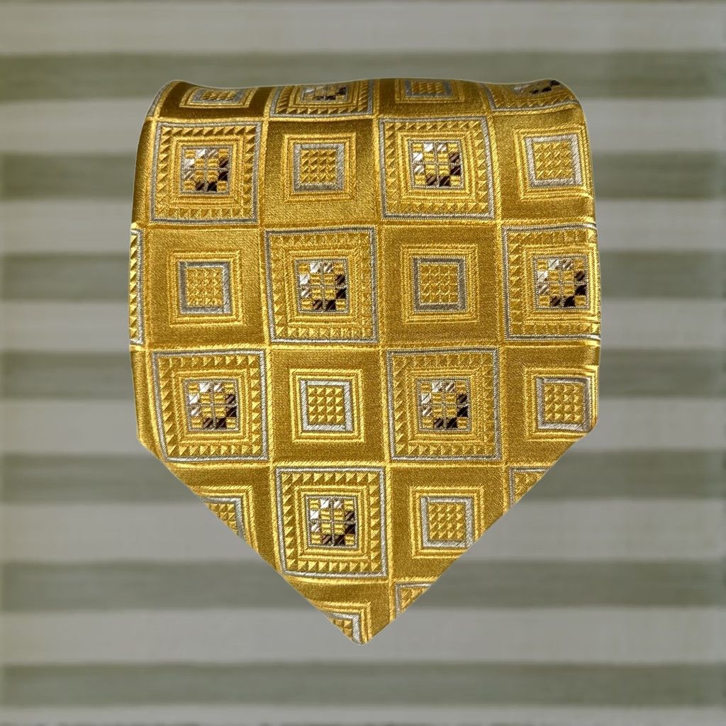 Ermenegildo Zegna Ermenegildo Zegna Tie Woven Silk Geometric Textured Gold Made in Italy Men's Size ONE SIZE - 1 Thumbnail