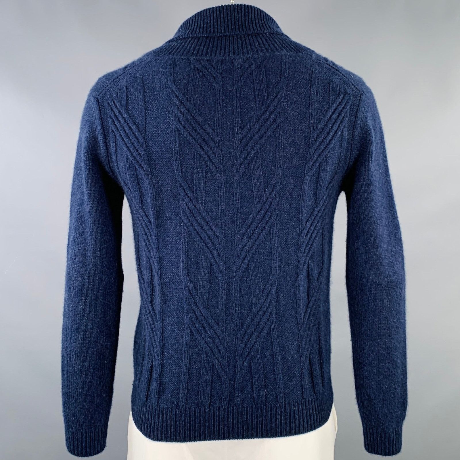 Barneys New York XL Navy Cable Knit Cashmere Shawl Collar Sweater Size US XL / EU 56 / 4 - 3 Thumbnail