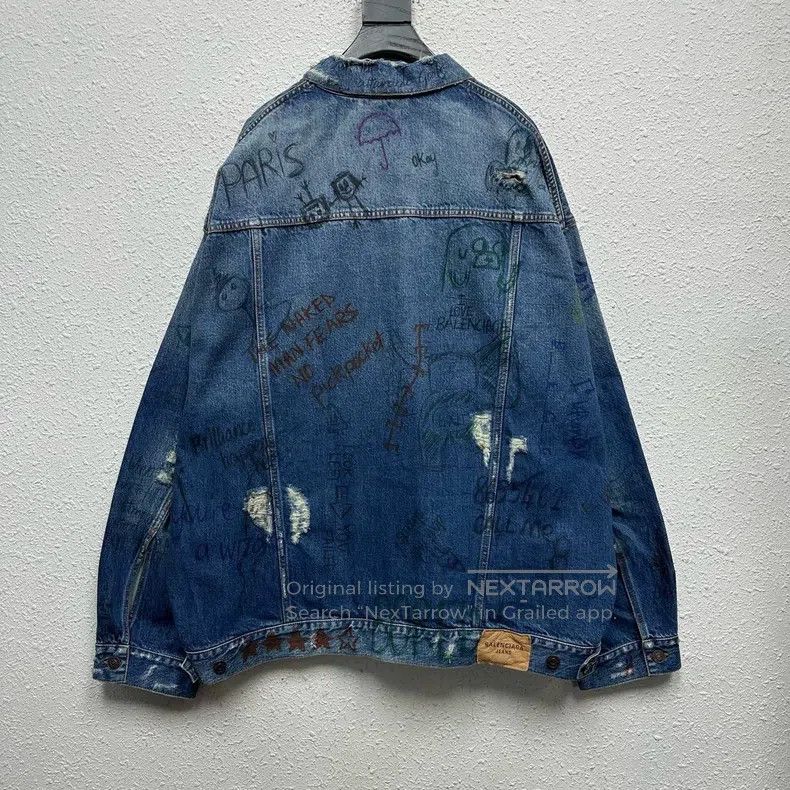 Balenciaga Balenciaga Destroyed Graffiti Print Denim Jacket Size US L / EU 52-54 / 3 - 2 Thumbnail