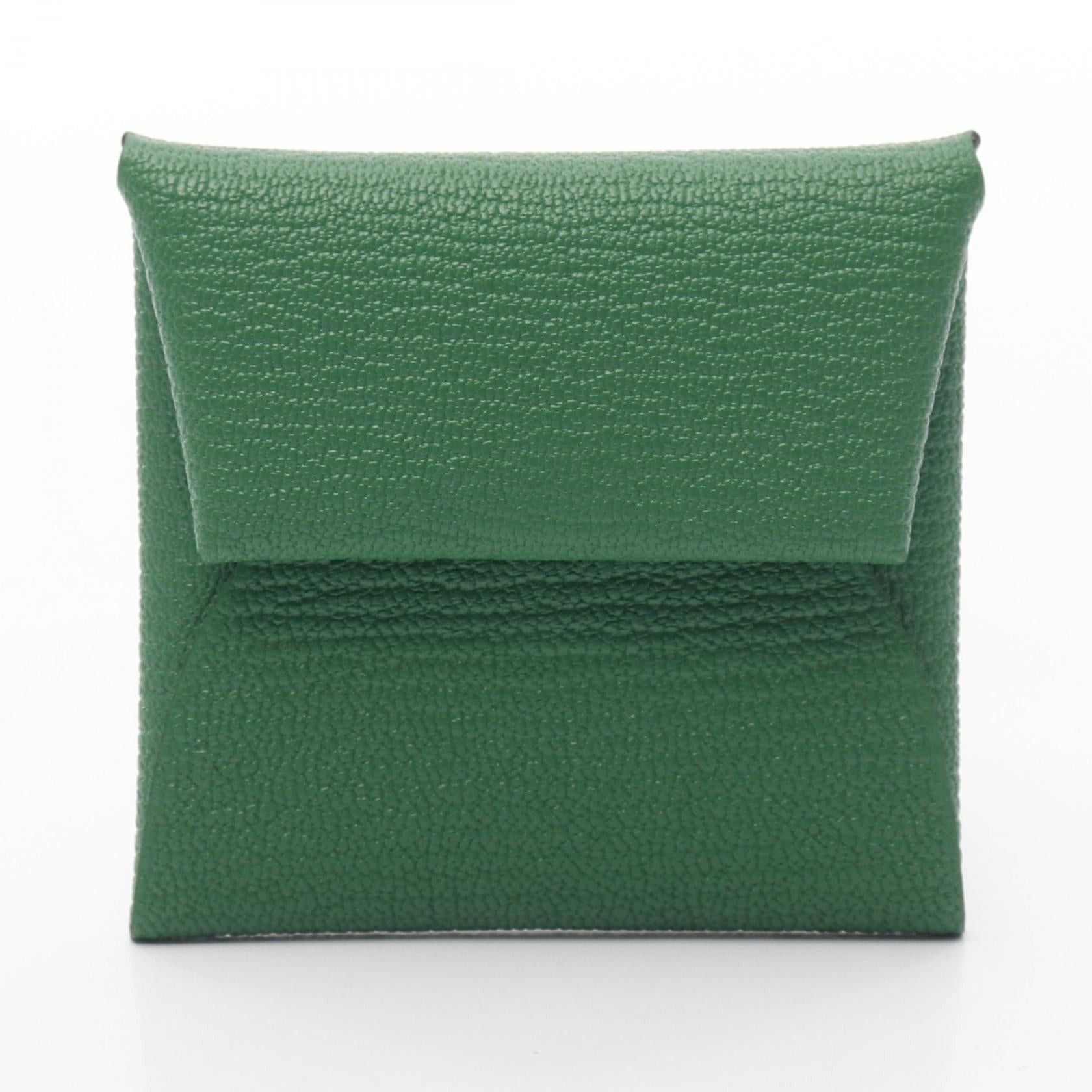 Hermes Hermes Bastia Verso Bamboo Rose Darling Coin Purse Chevre Green Light Pink Silver Hardware Double Engraved Size ONE SIZE - 1 Thumbnail