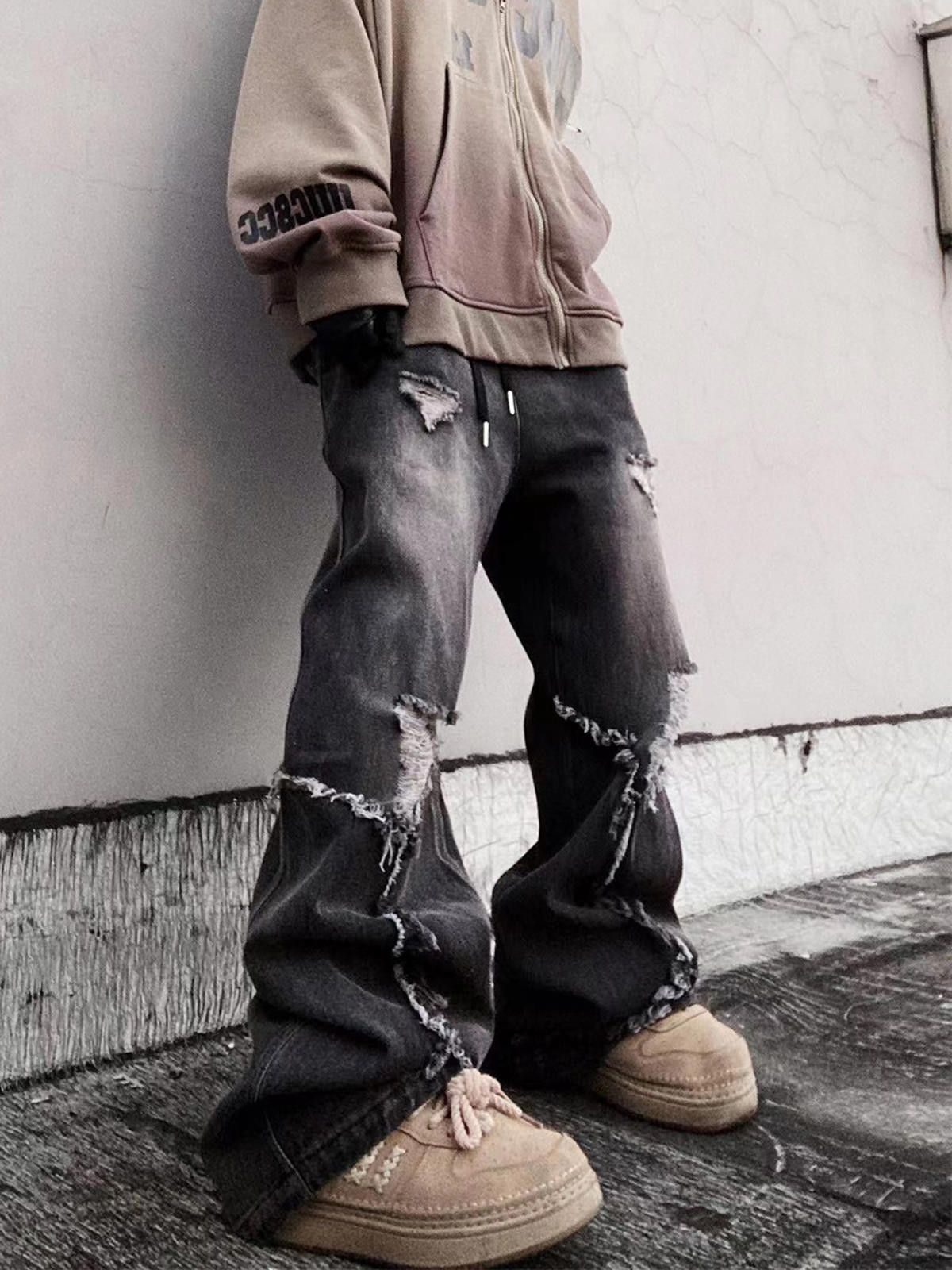 Japanese Brand Distressed Baggy Wide Leg Denim Jeans, Ripped Jeans Size US 32 / EU 48 - 3 Thumbnail