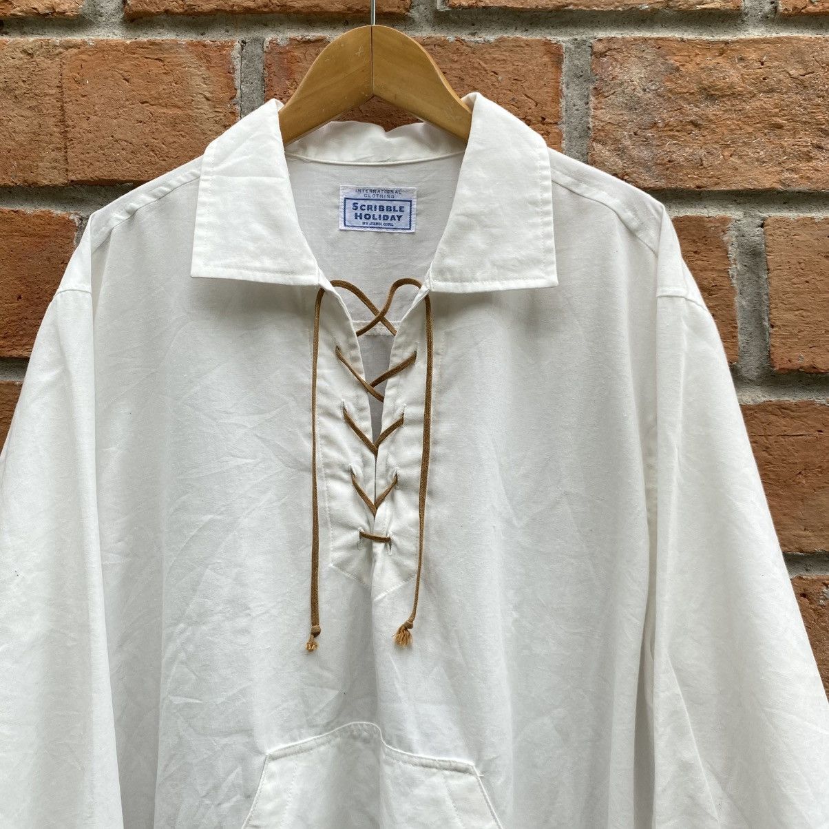 Vintage Vintage White Lace-Up Collar Long Sleeve Shirt Size US L / EU 52-54 / 3 - 22 Thumbnail