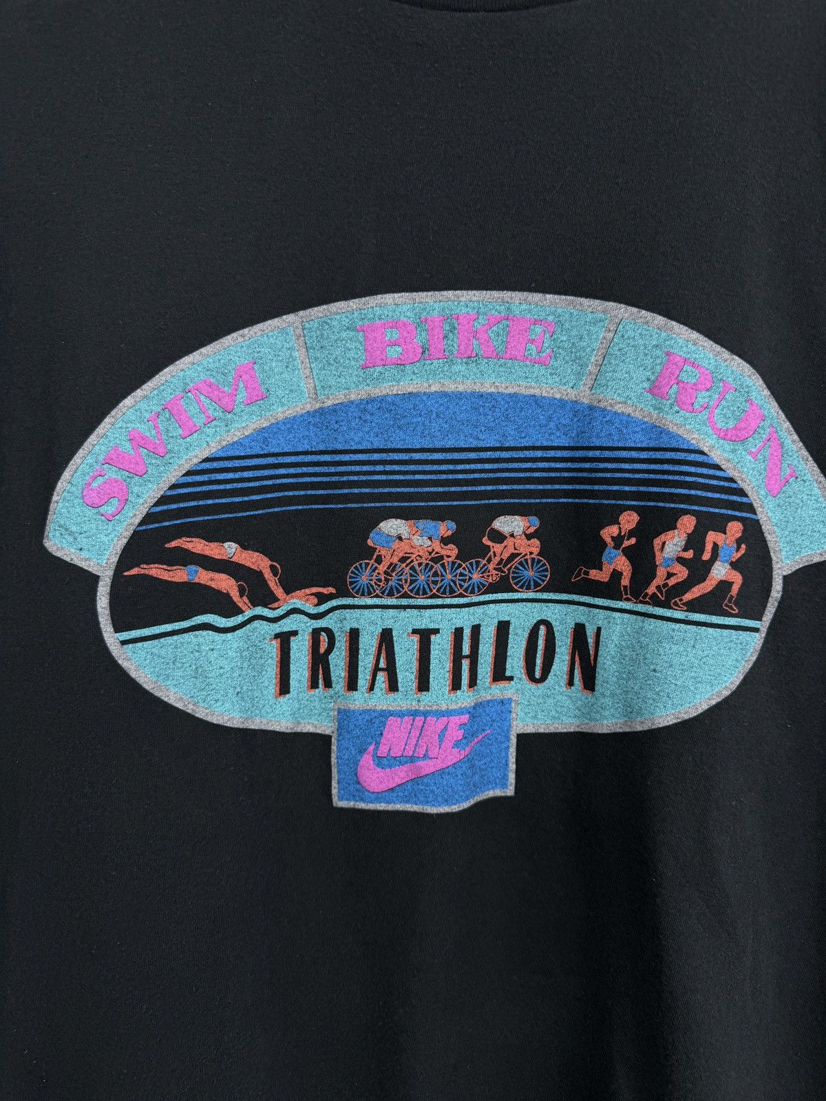 Nike × Vintage 🇮🇹 Vintage 80s Nike Ironman Triathlon Swim Bike Run T-Shirt Size US L / EU 52-54 / 3 - 4 Thumbnail