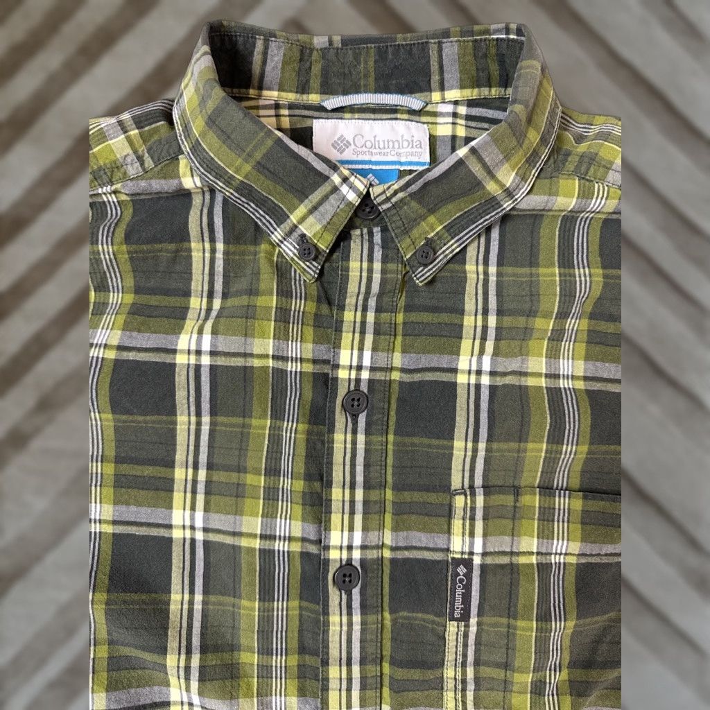 Vintage Columbia Travel Shirt Men Medium Gray Green Plaid Button-Down Cotton Shirt Size US M / EU 48-50 / 2 - 1 Thumbnail