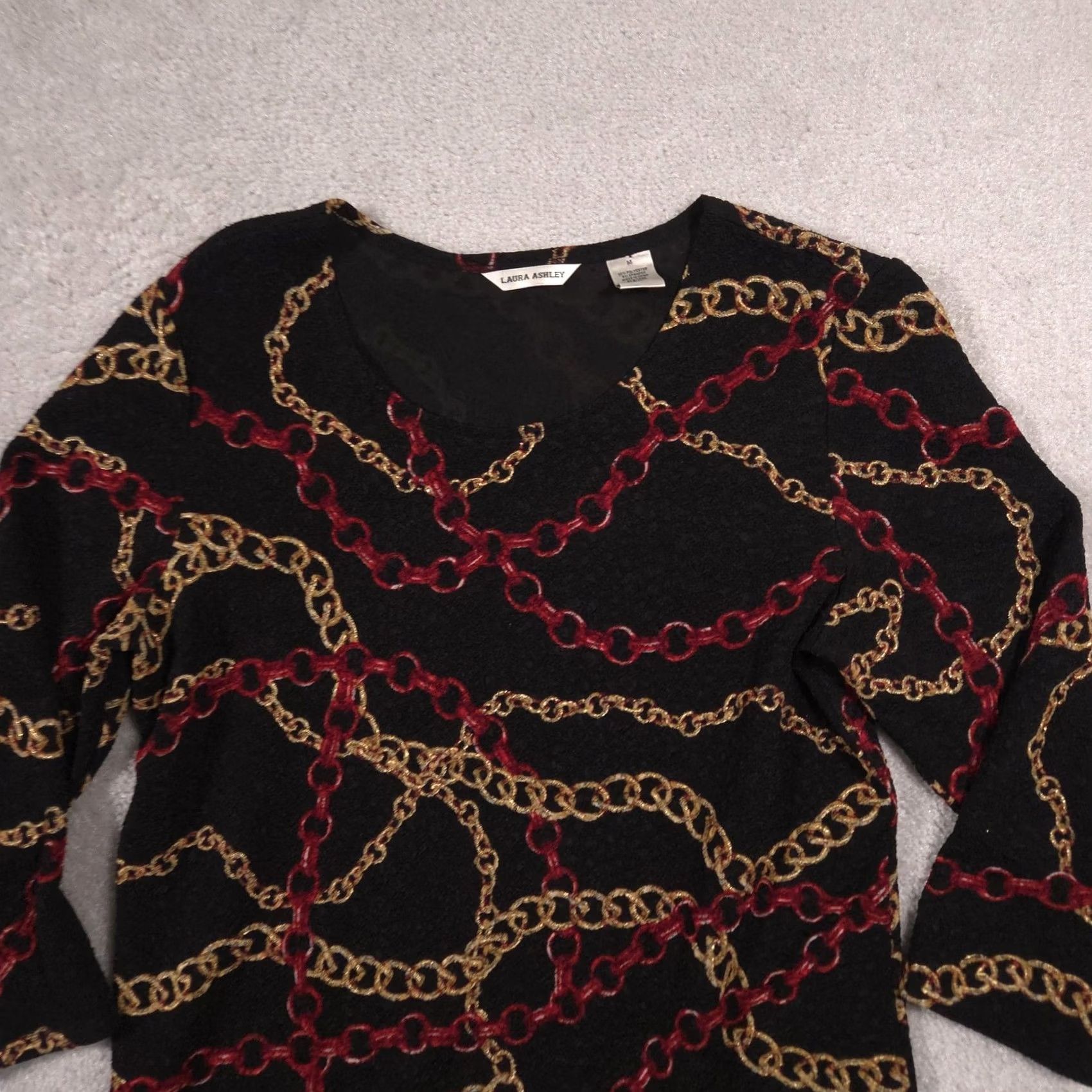 Laura Ashley Laura Ashley Blouse Womens M Black Chain Scoop Neck 3/4 Sleeve Top Stretch Size M / US 6-8 / IT 42-44 - 2 Thumbnail