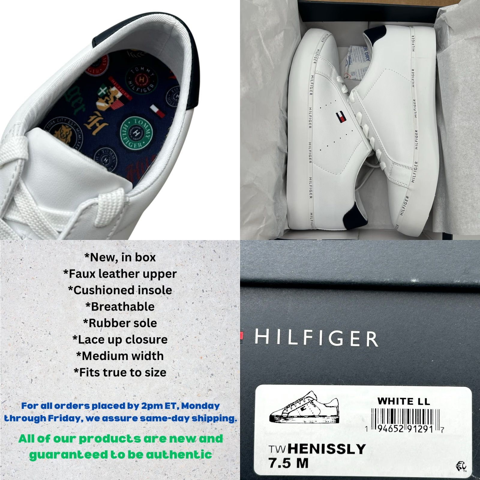 Tommy Hilfiger Tommy Hilfiger Women's Henissly Sneaker Size 7.5 White Lace Up Casual & Stylish Shoes Size US 8 / IT 38 - 8 Thumbnail