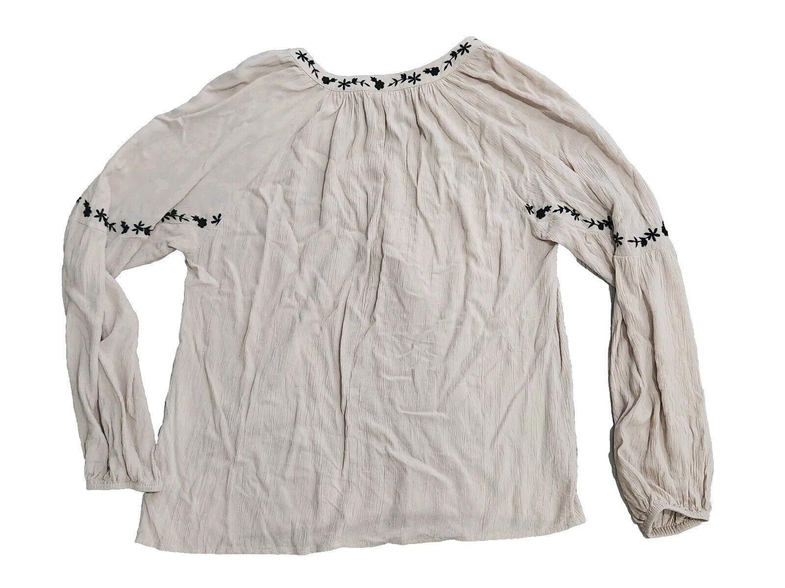 Designer Knox Rose Blouse Extra Large Cream Black Embroidered Boho Size XL / US 12-14 / IT 48-50 - 3 Thumbnail