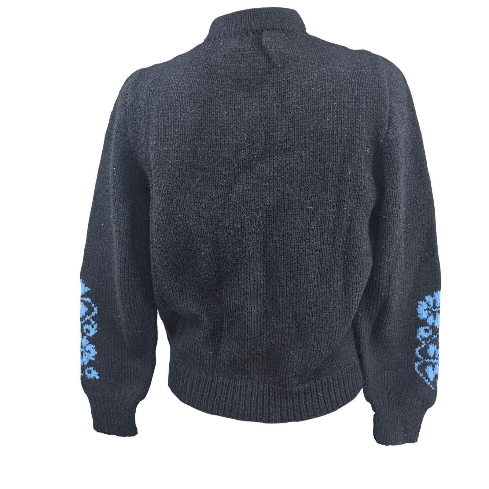 Vintage Vintage Wool Knit Cardigan Sweater Black Blue Floral Aran M Size M / US 6-8 / IT 42-44 - 2 Thumbnail